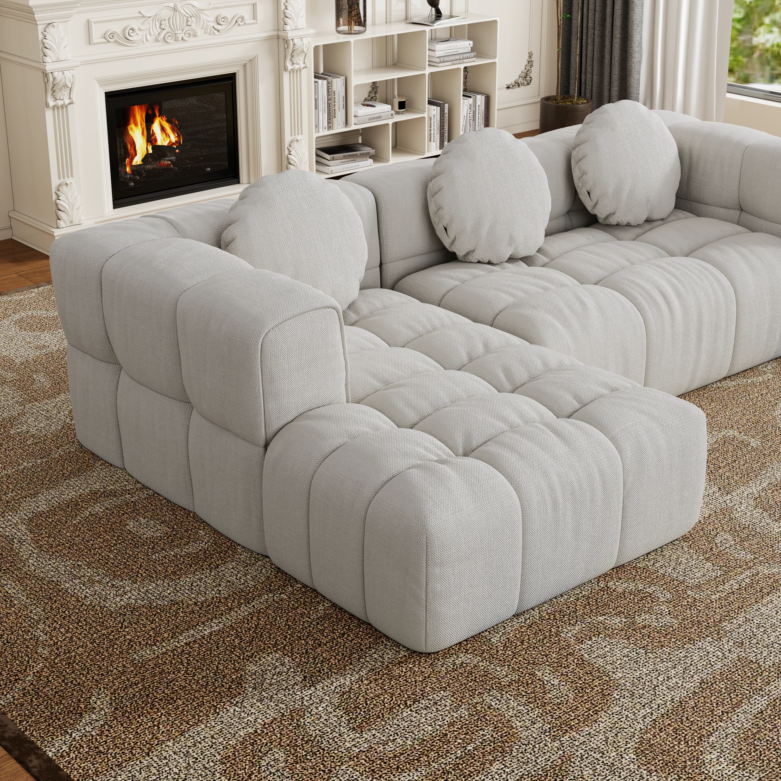 Walker Edison | Modular Minimalist Tufted Sectional Sofa Set with 3 pillows