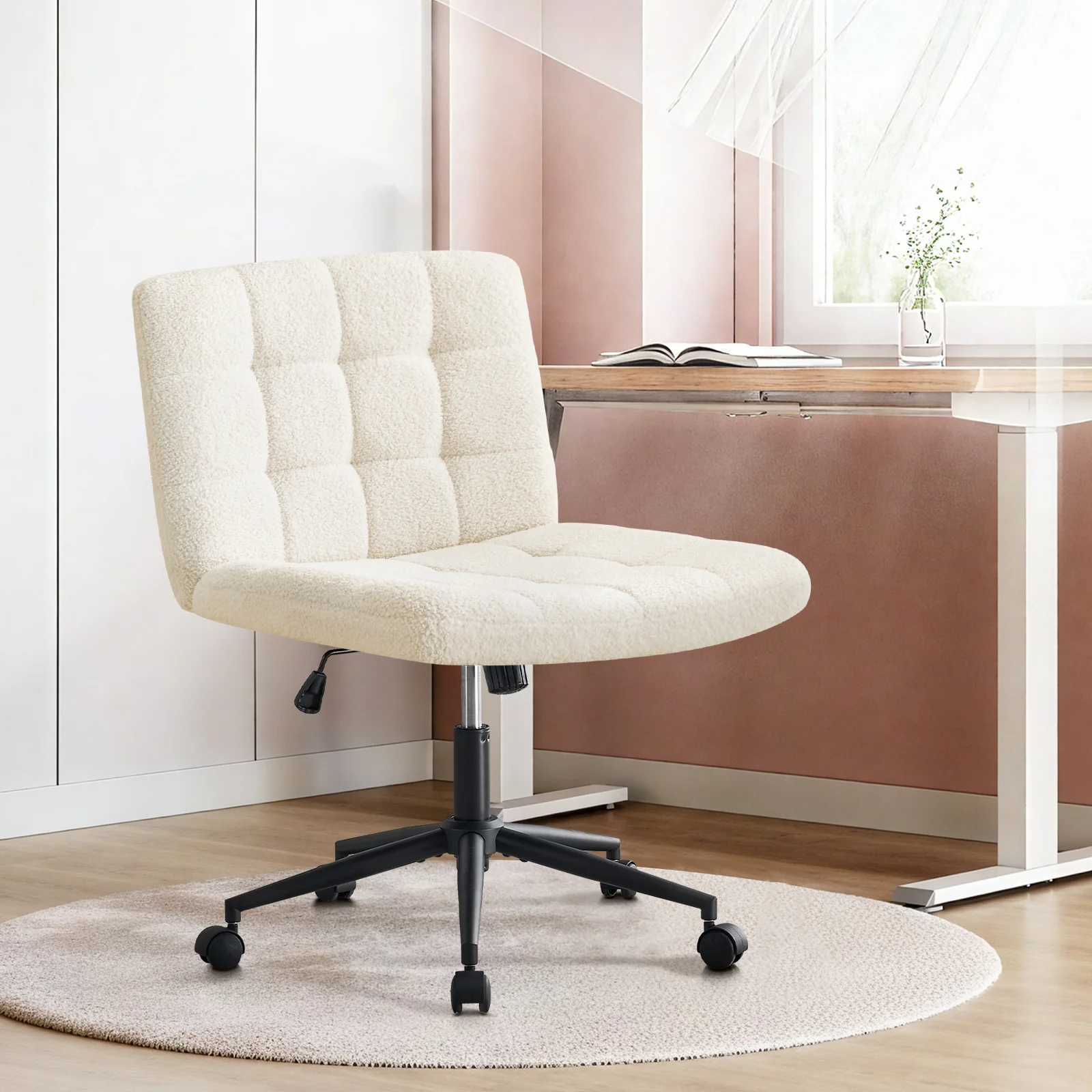 Walker Edison | Viral Wide Seat Sherpa Home Office Desk Chair with Wheels