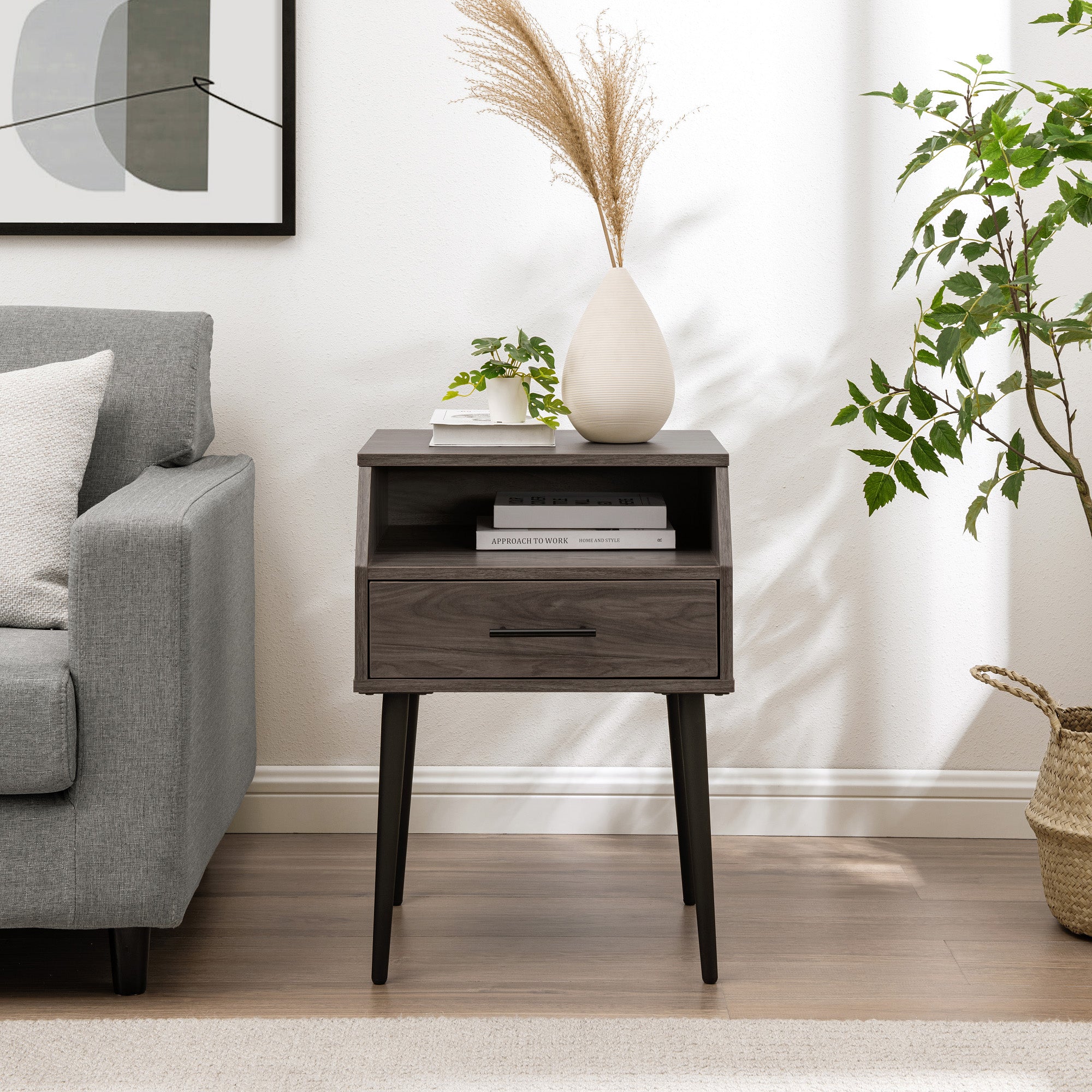 18 1-Drawer Contemporary Side Table with Open Storage
