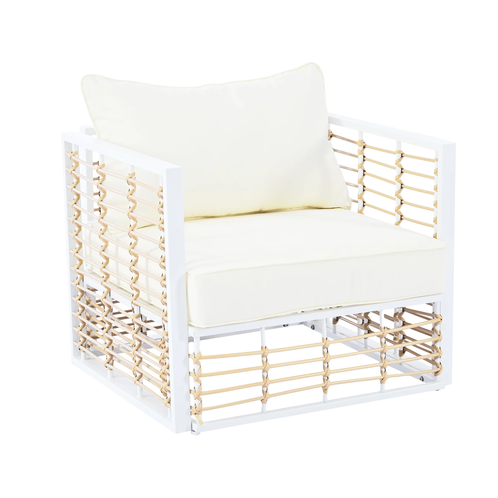 Walker Edison | White Modern Minimalist 7-Piece Metal Outdoor Patio Sectional Sofa Set