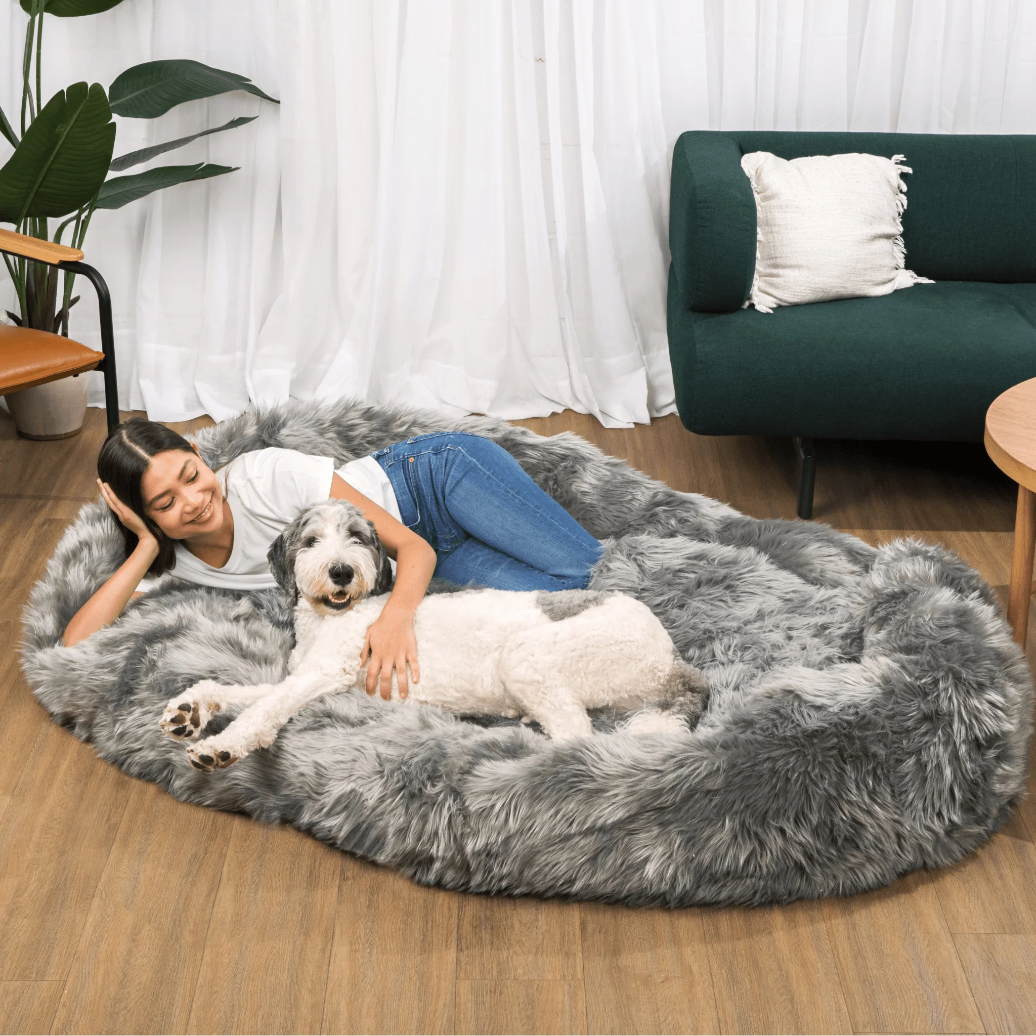 Paw - PupCloud™ Human-Size Faux Fur Memory Foam Dog Bed - Charcoal Grey