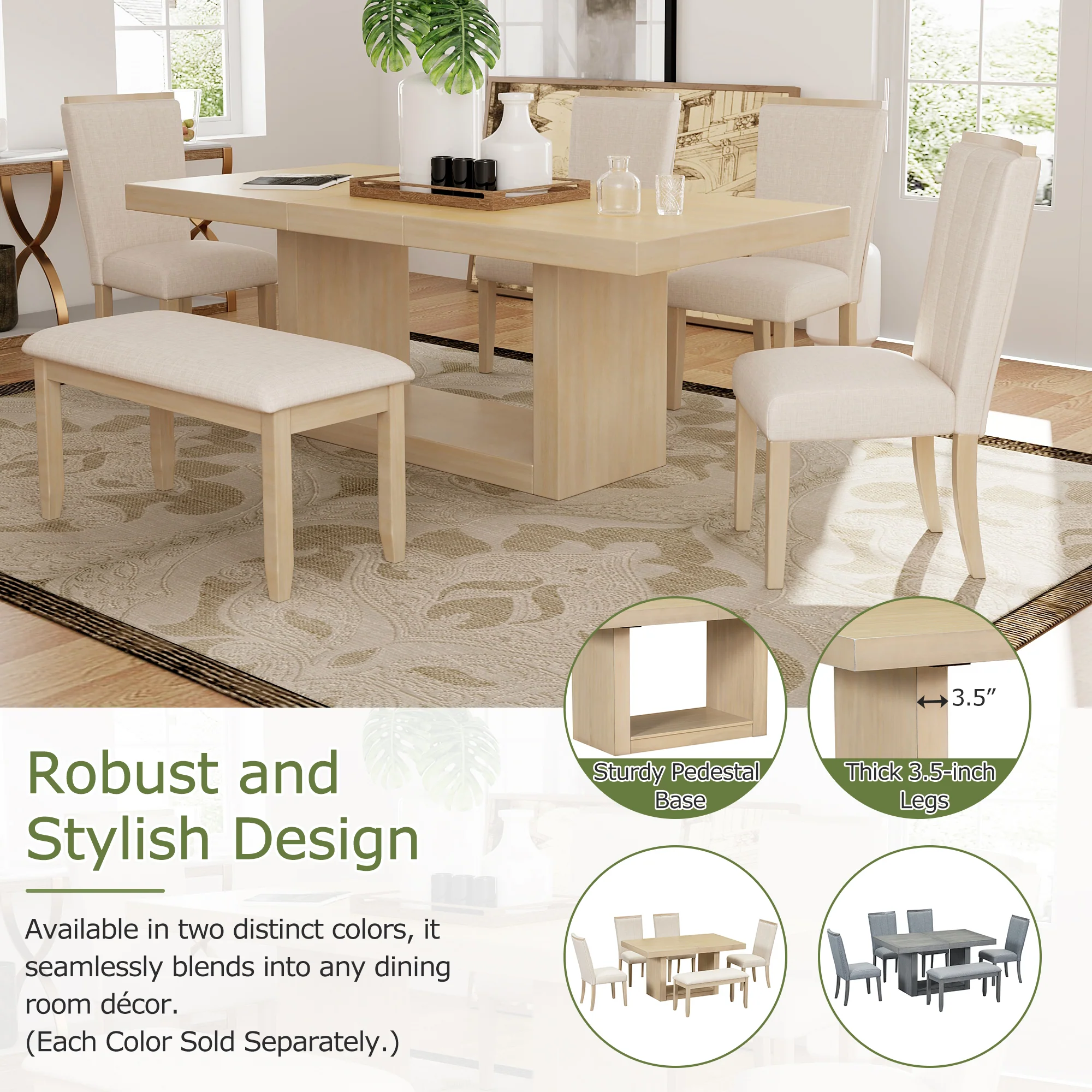 Walker Edison | Contemporary 6-Piece 78 Extendable Dining Table Full Set