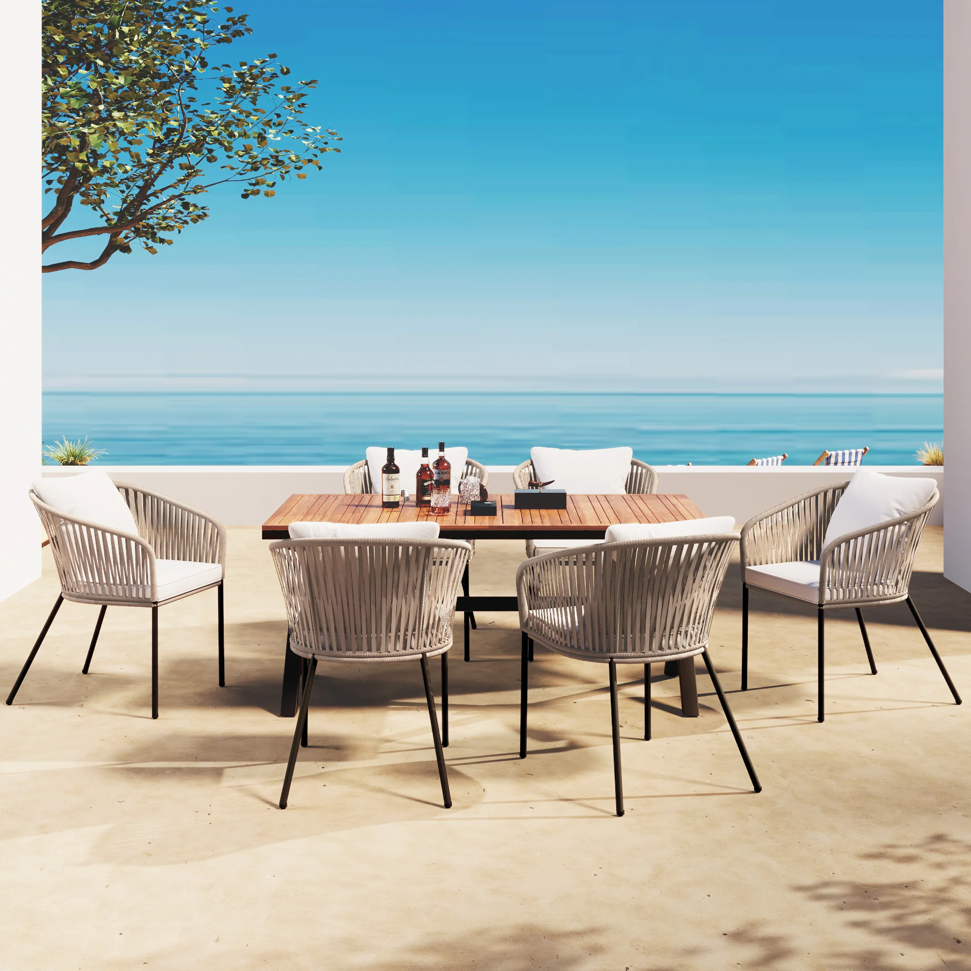 Walker Edison | Modern All-Weather Outdoor 7 Piece Patio Dining Set