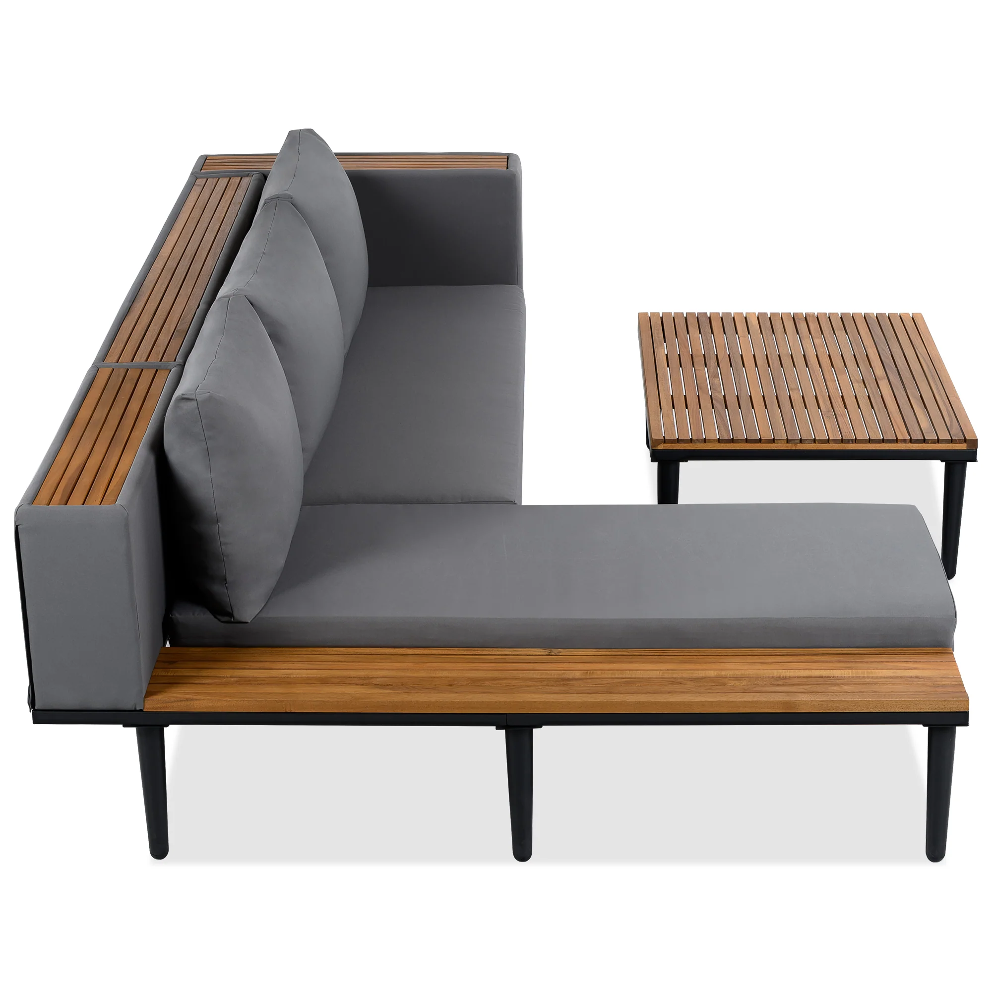 Walker Edison | Acacia Wood Outdoor Patio Sofa Set with Side Table