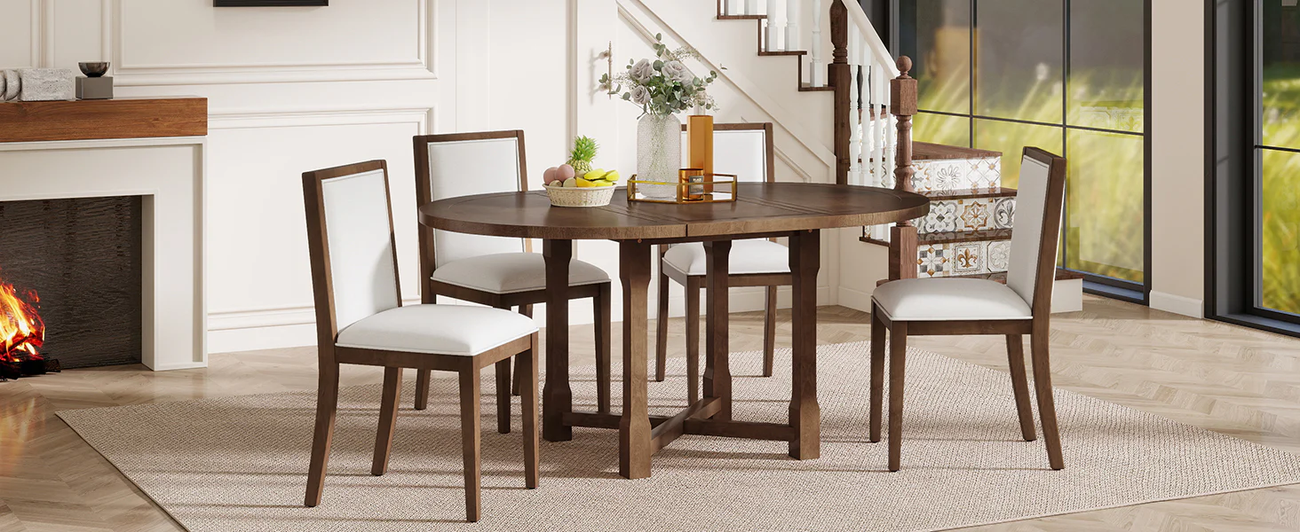 Walker Edison | Farmhouse Kitchen 5-Piece Extendable Dining Table Set for 4 with Upholstered Chair
