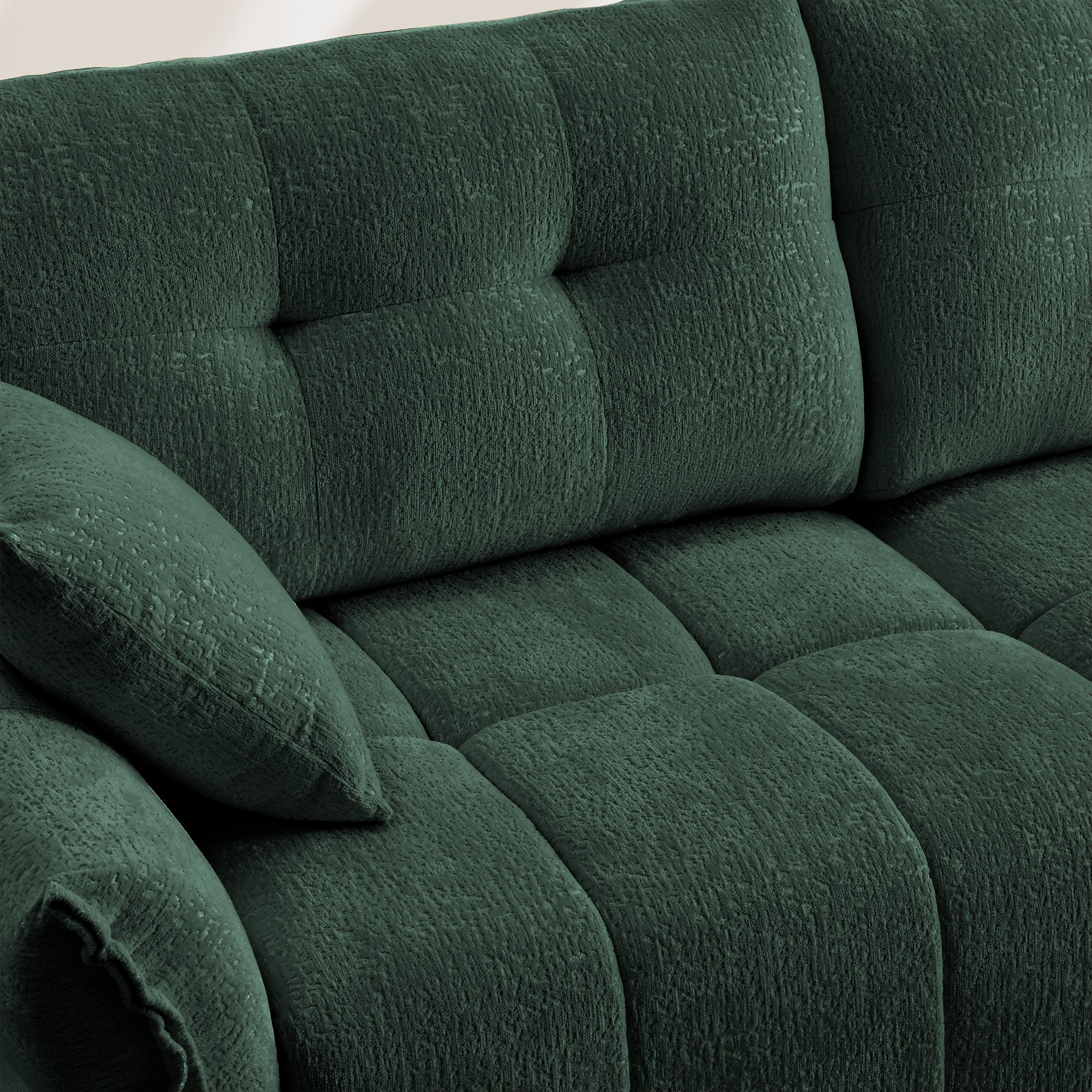 Walker Edison | Green Chenille Tufted Sectional Sofa Set With Ottoman And Throw Pillows