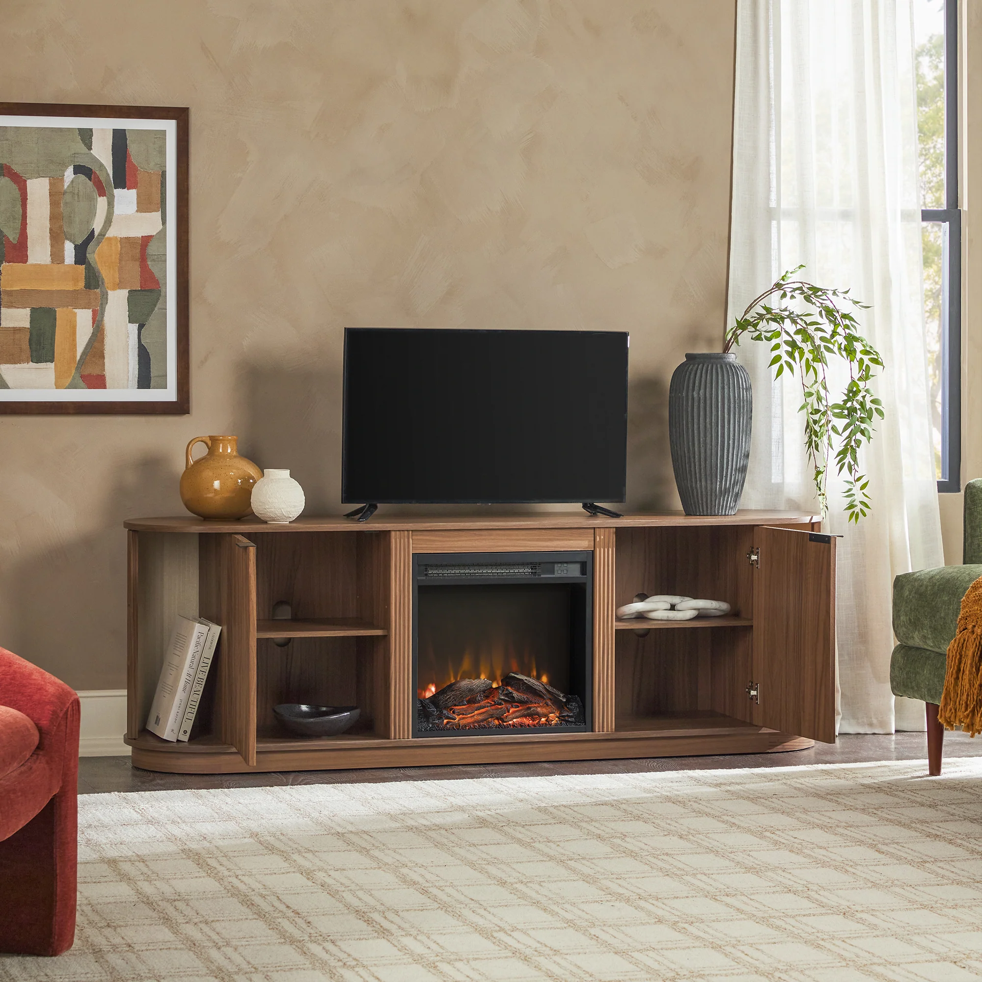 Chloe Modern Scandinavian Reeded Fireplace TV Stand in 2 Sizes
