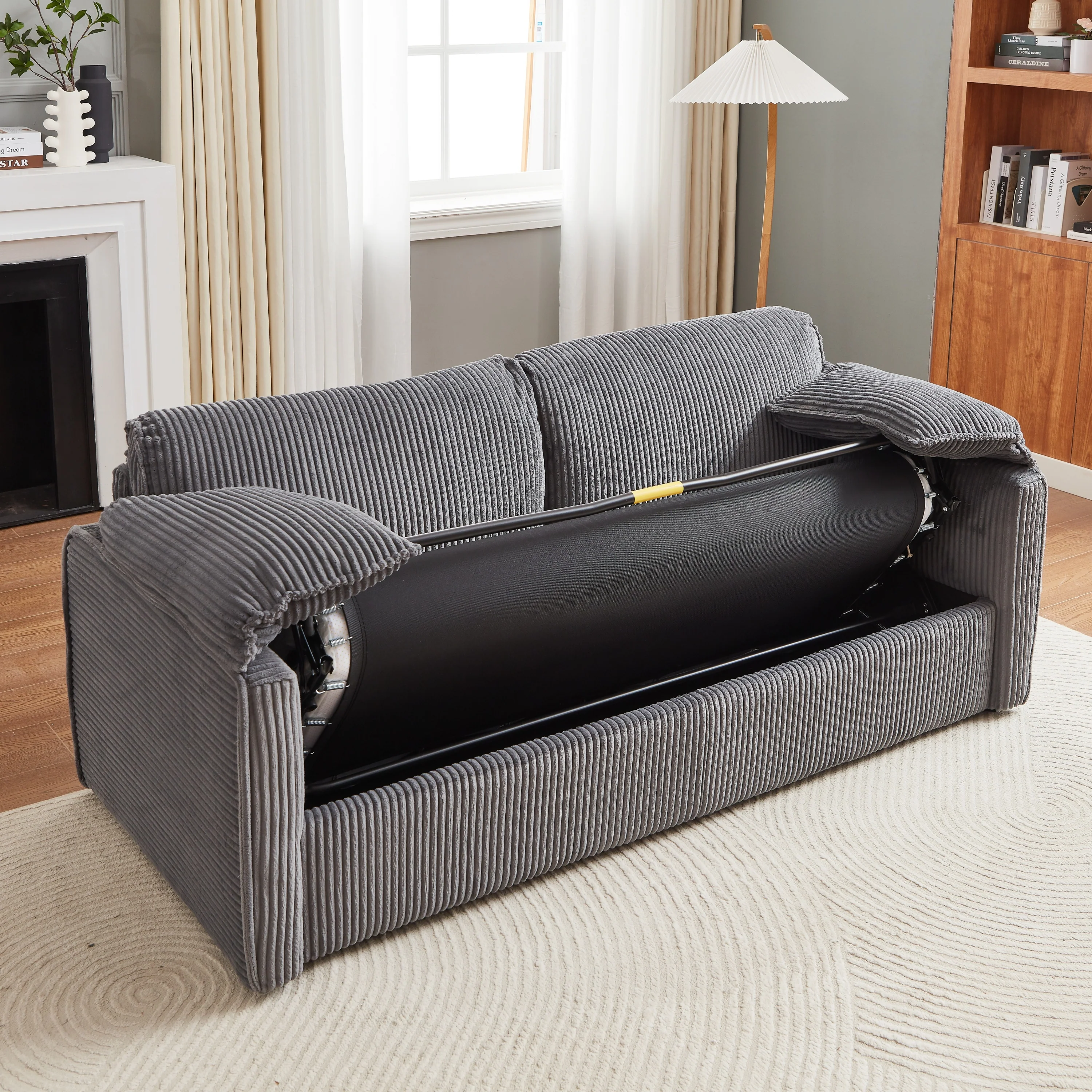 Walker Edison | Futon Grey Corduroy Pull Out Sleeper Sofa Bed