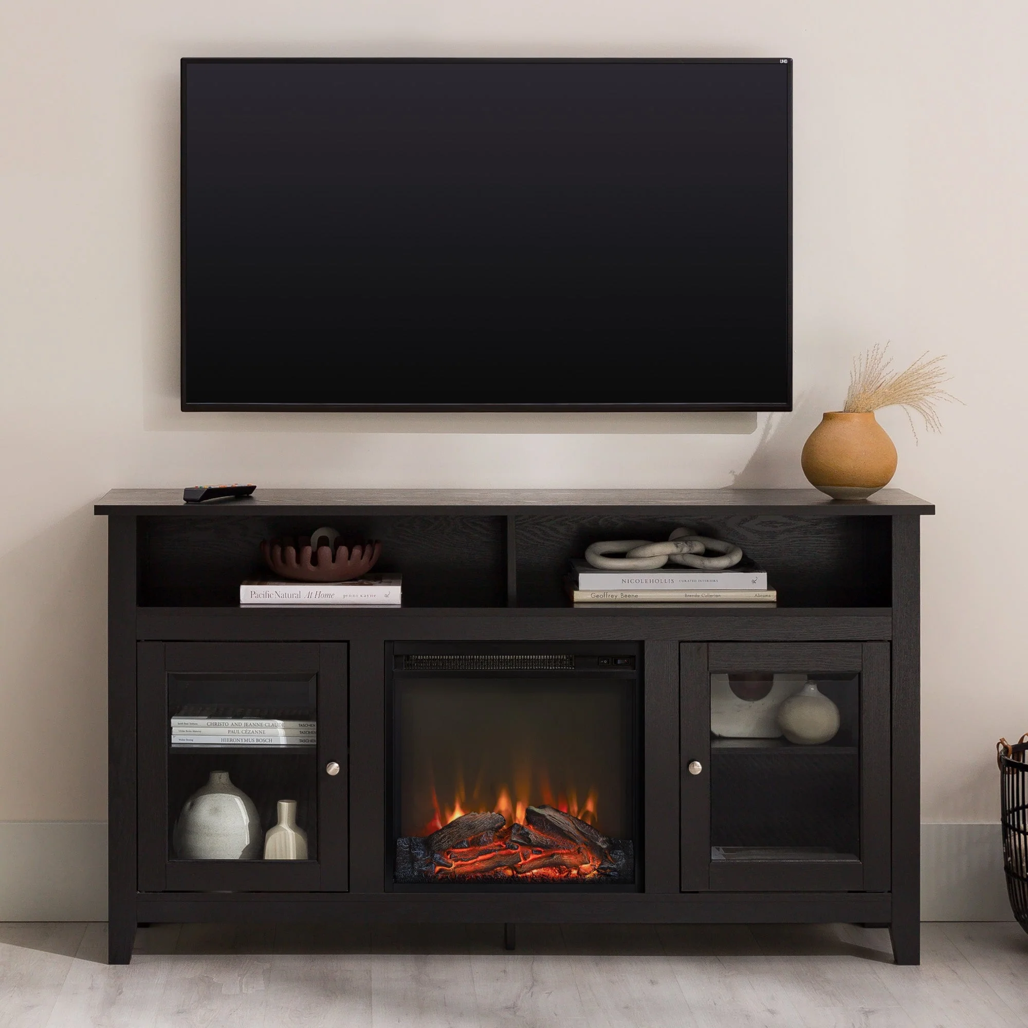 Wasatch 58 Transitional Fireplace Glass Wood TV Stand
