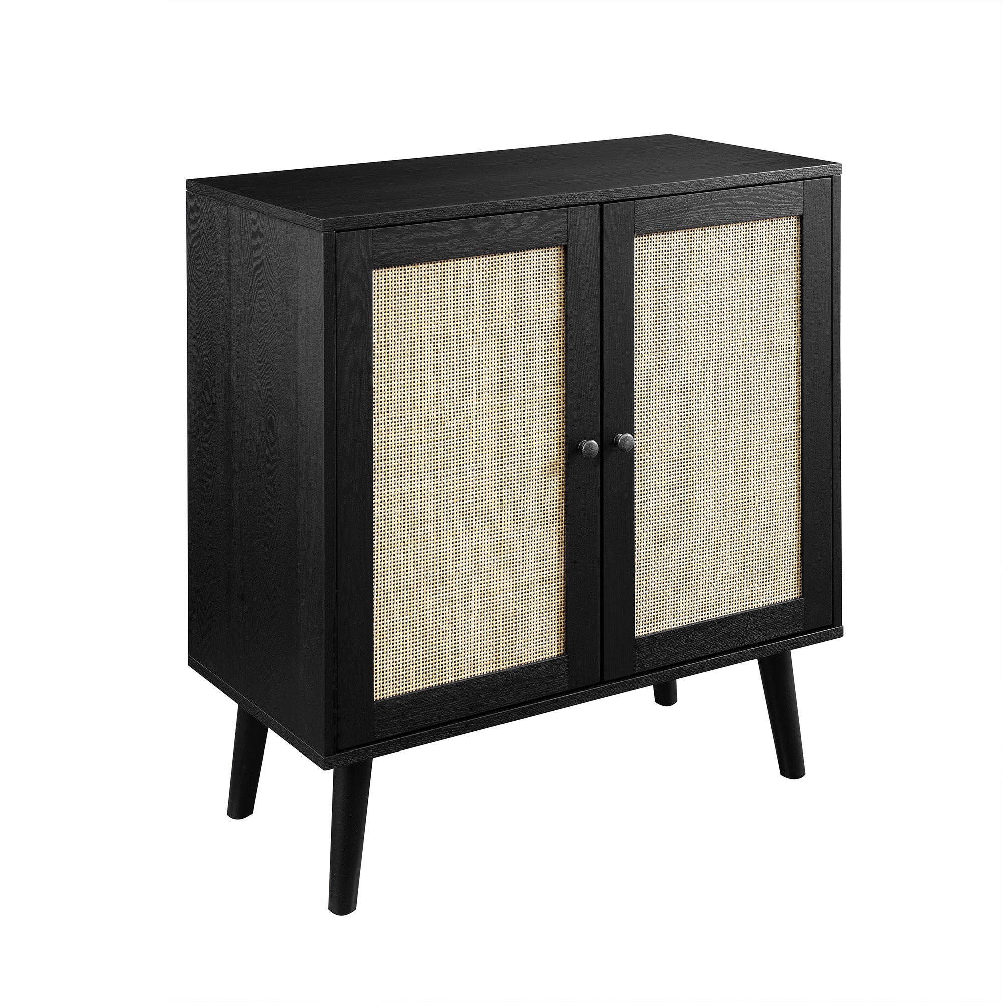 30 Wood and Rattan 2-Door Accent Cabinet