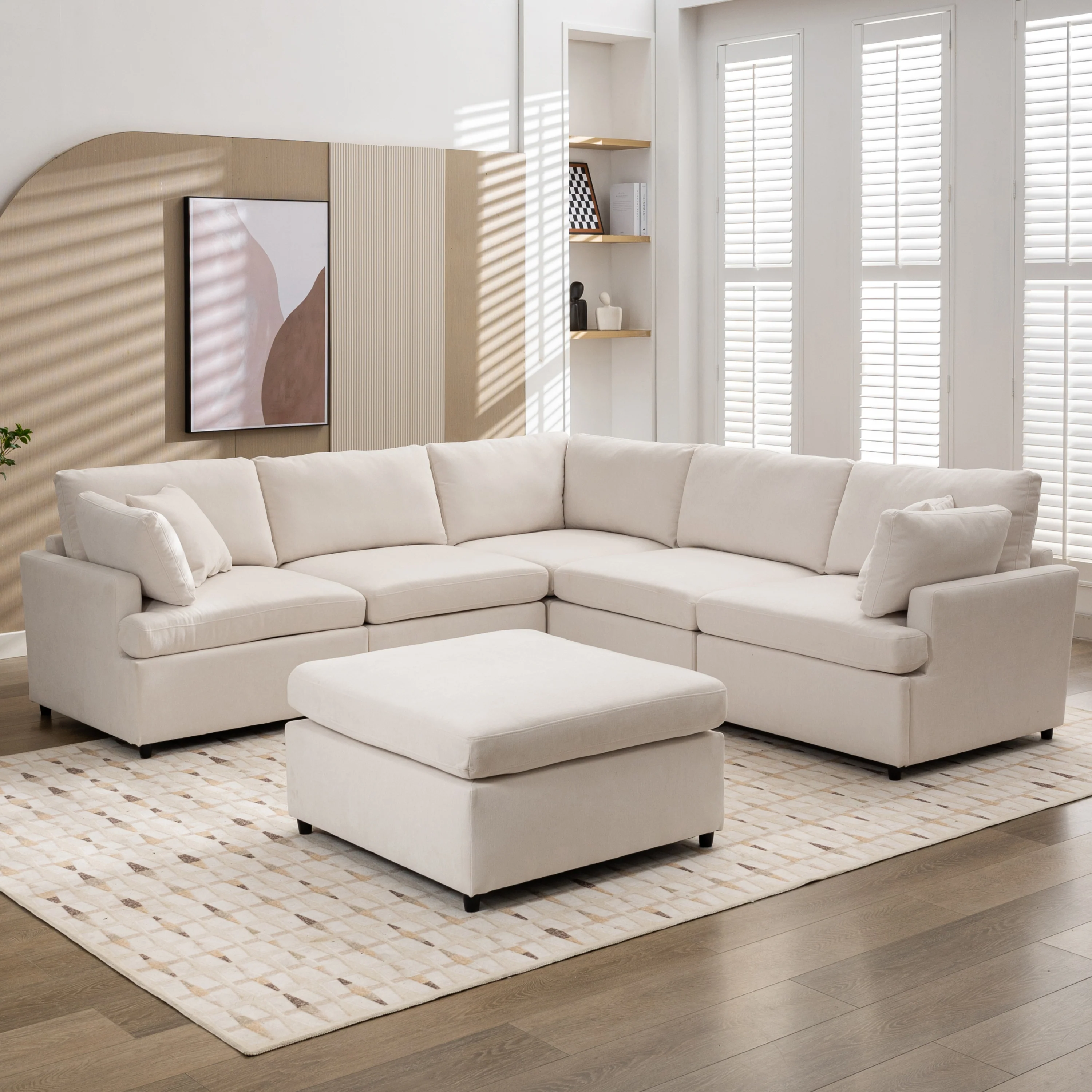 Walker Edison | Classic Modern Modular Sectional Sofa with Ottoman