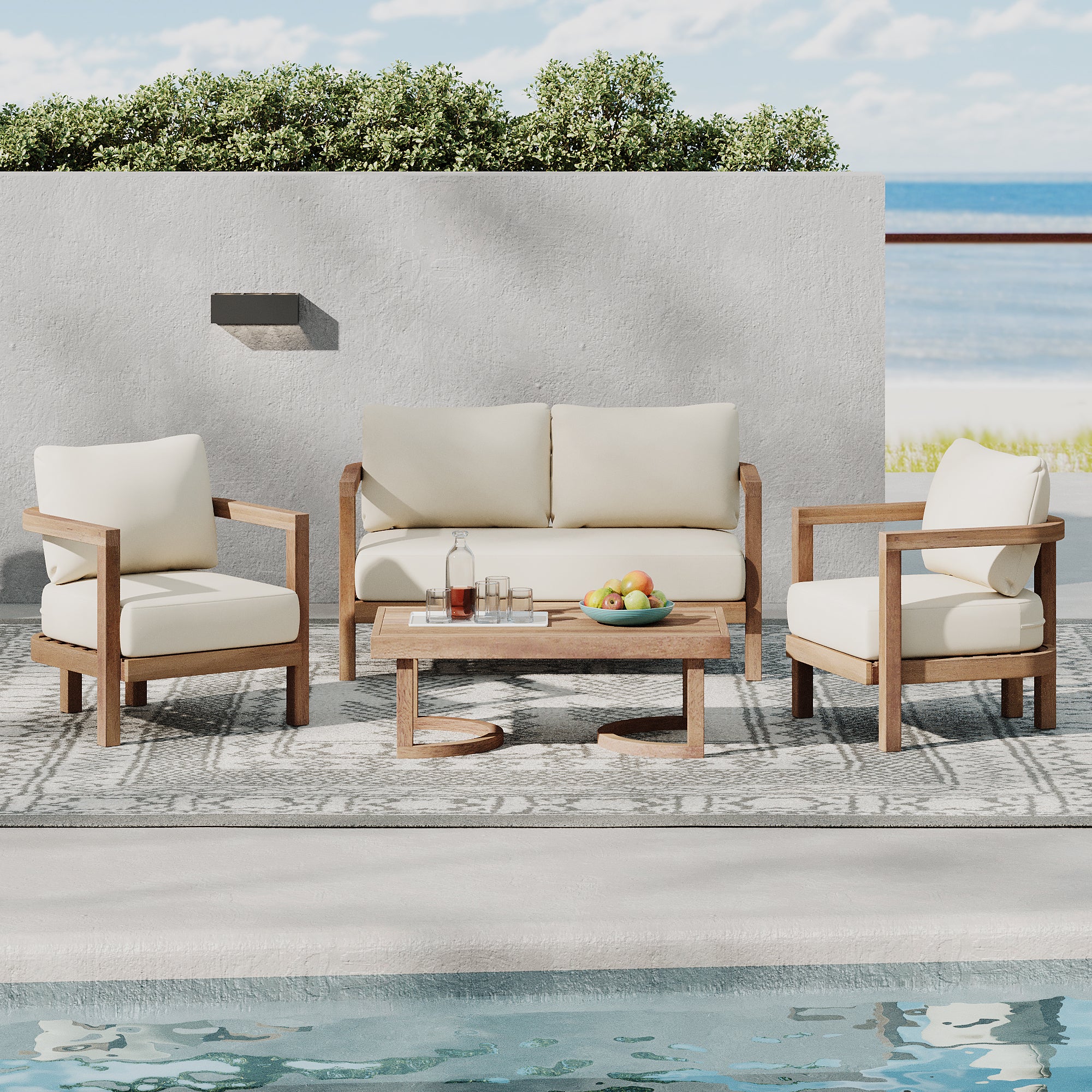 Walker Edison | 4-Pieces Acacia Wood Patio Furniture Set