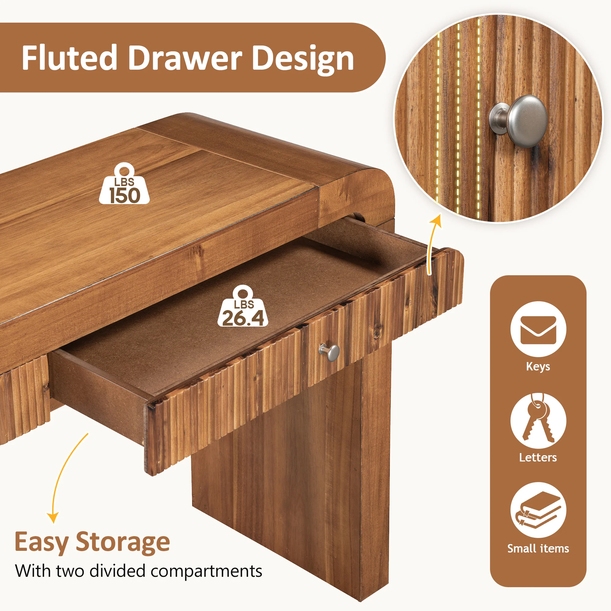 Walker Edison | Entryway Fluted Curve Design Console/Desk Table with Drawers