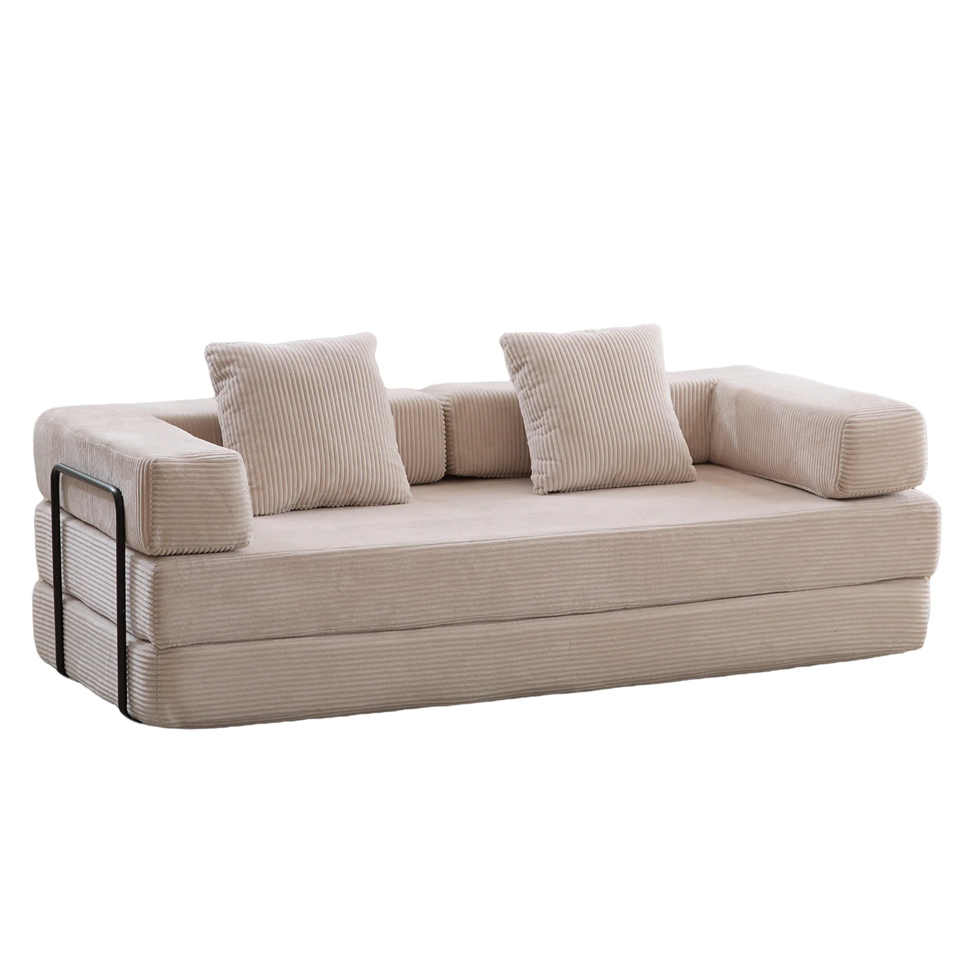 Walker Edison | Futon Corduroy Floor Sofa Bed with Pillows