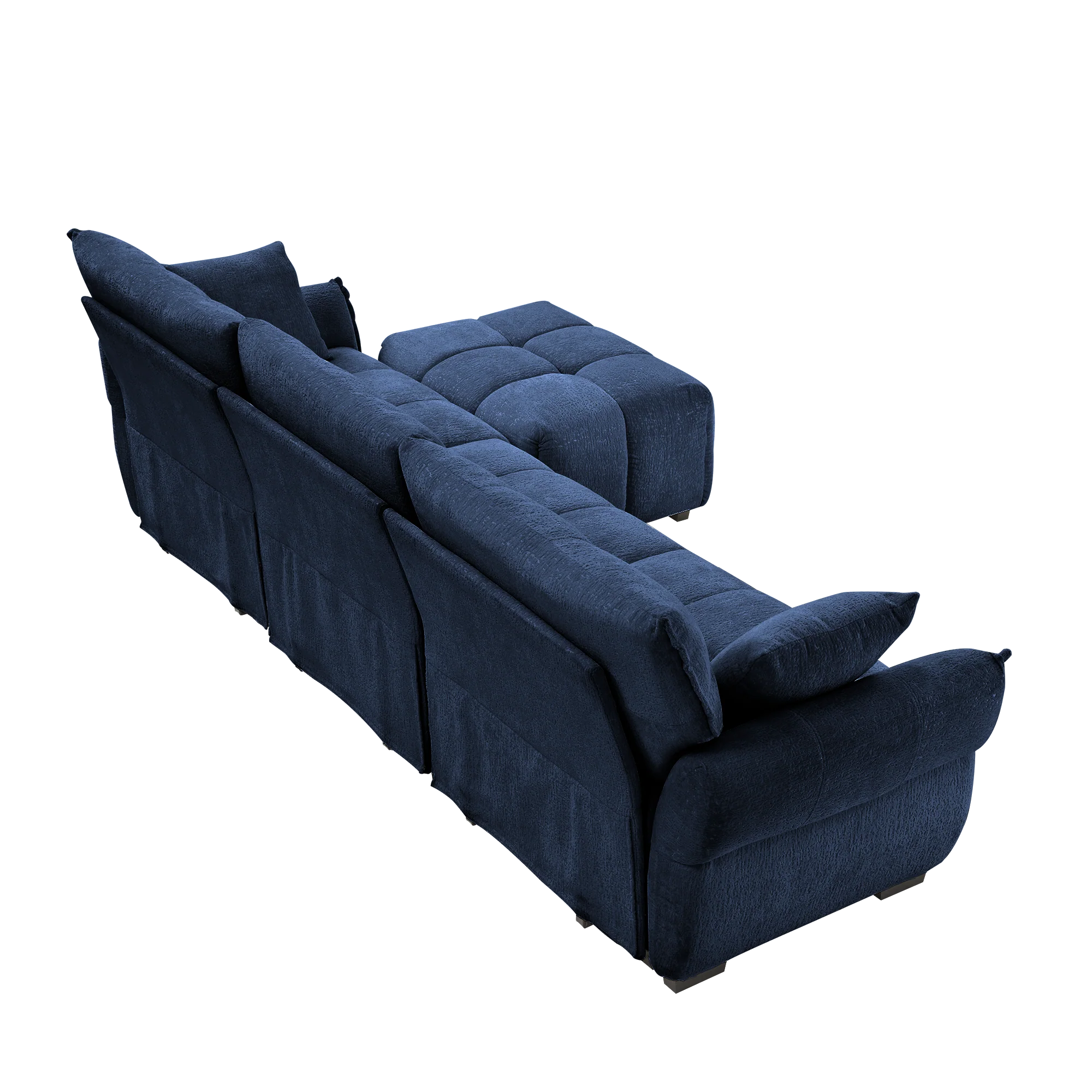 Walker Edison | Elegant Tufted Textured Chenille Blue Sofa Set with Ottoman and Pillows