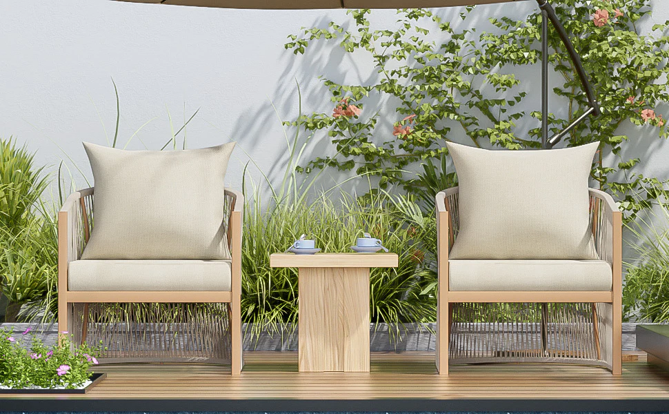 Walker Edison | Stylish Rope-Weave Design Curved Club Chair Set