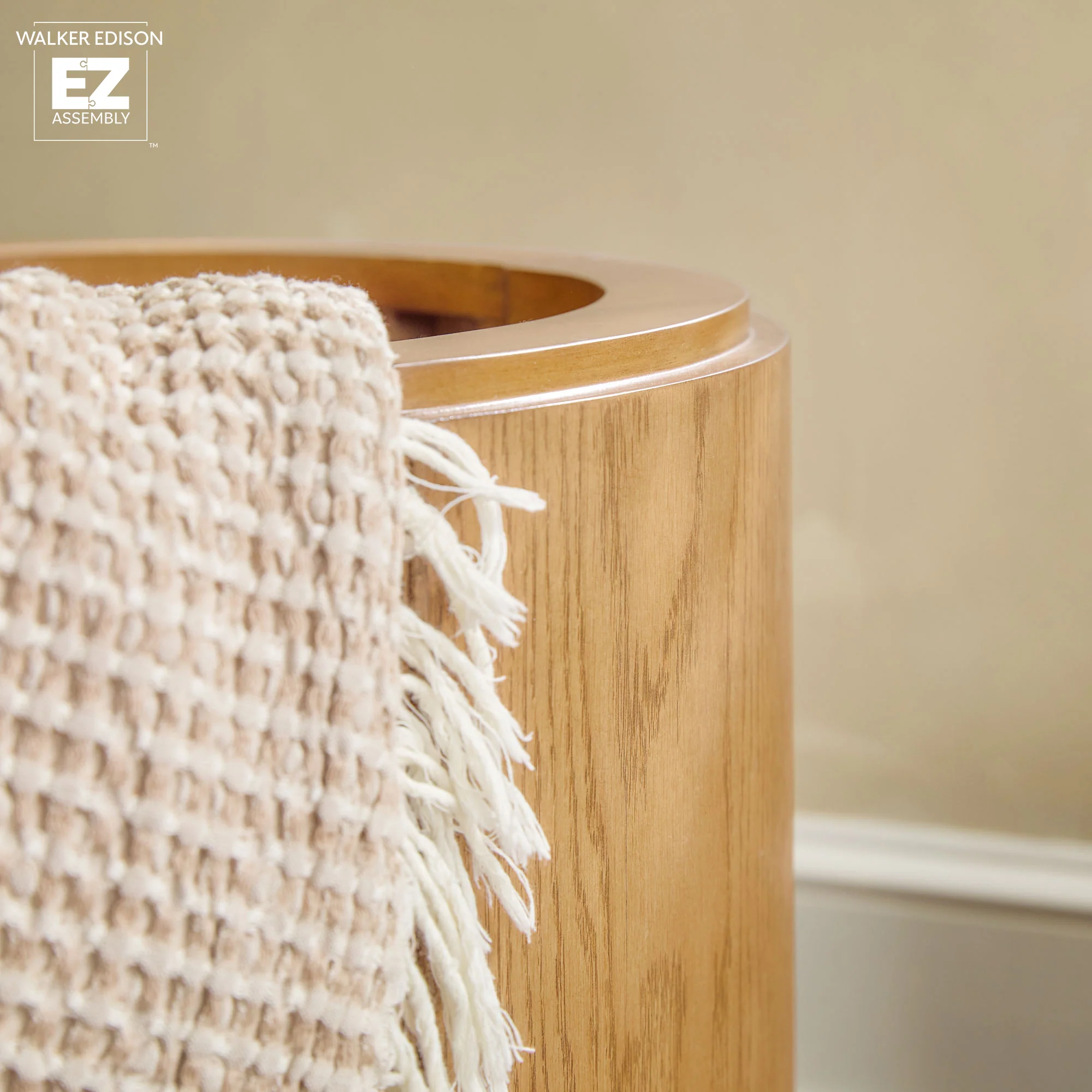 Maya 18 Modern Easy Assembly Round Oak Wood Veneer Side Table with Storage