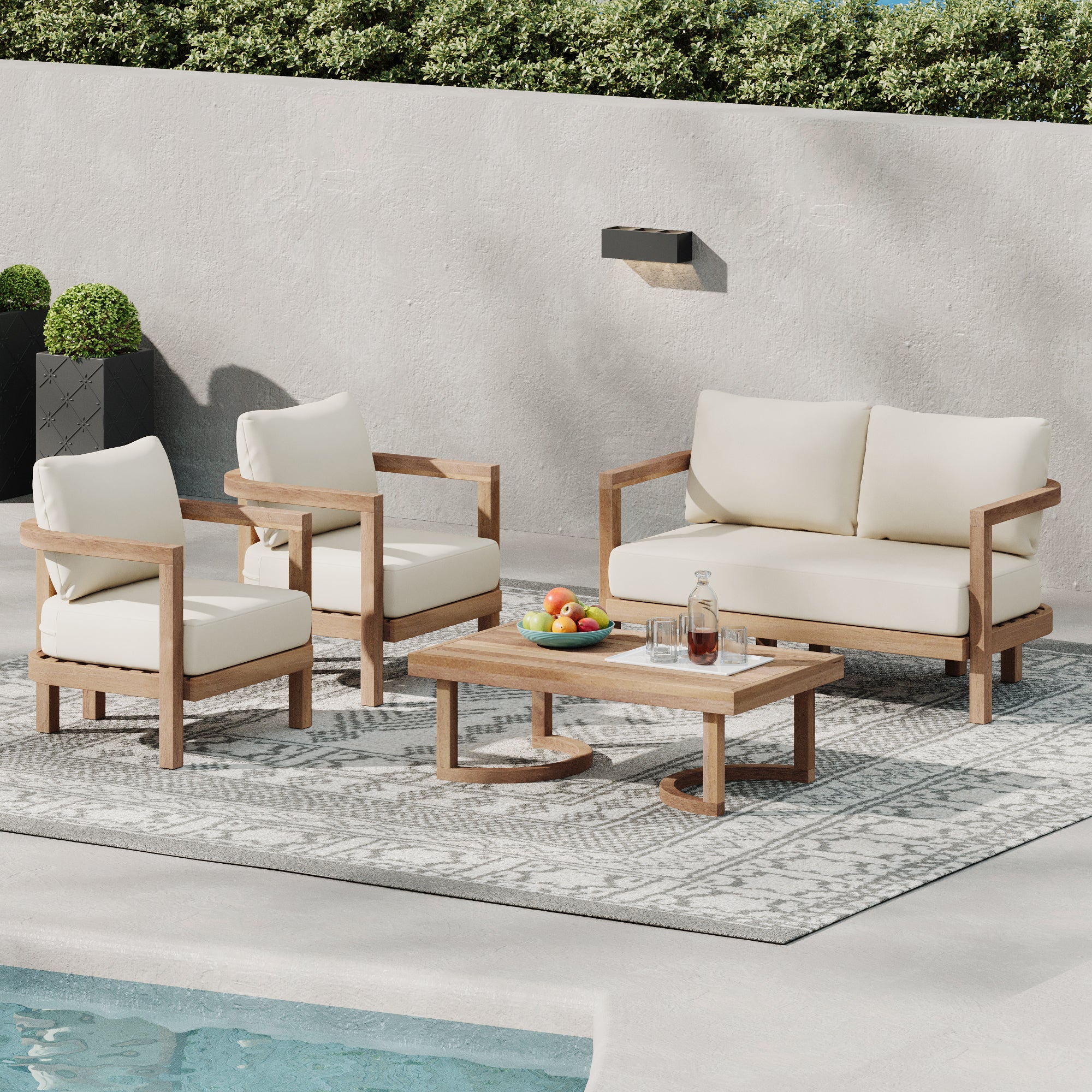 Walker Edison | 4-Pieces Acacia Wood Patio Furniture Set