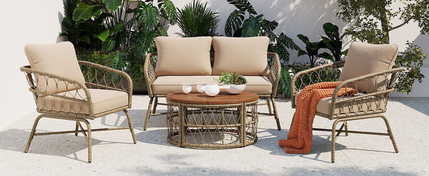Walker Edison | Boho 4-Piece Outdoor Patio Sofa Set