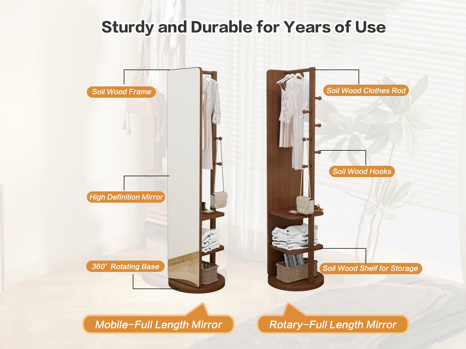 Walker Edison | 360° Rotating 66'x14' Multifunctional Full Length Mirror with Storage