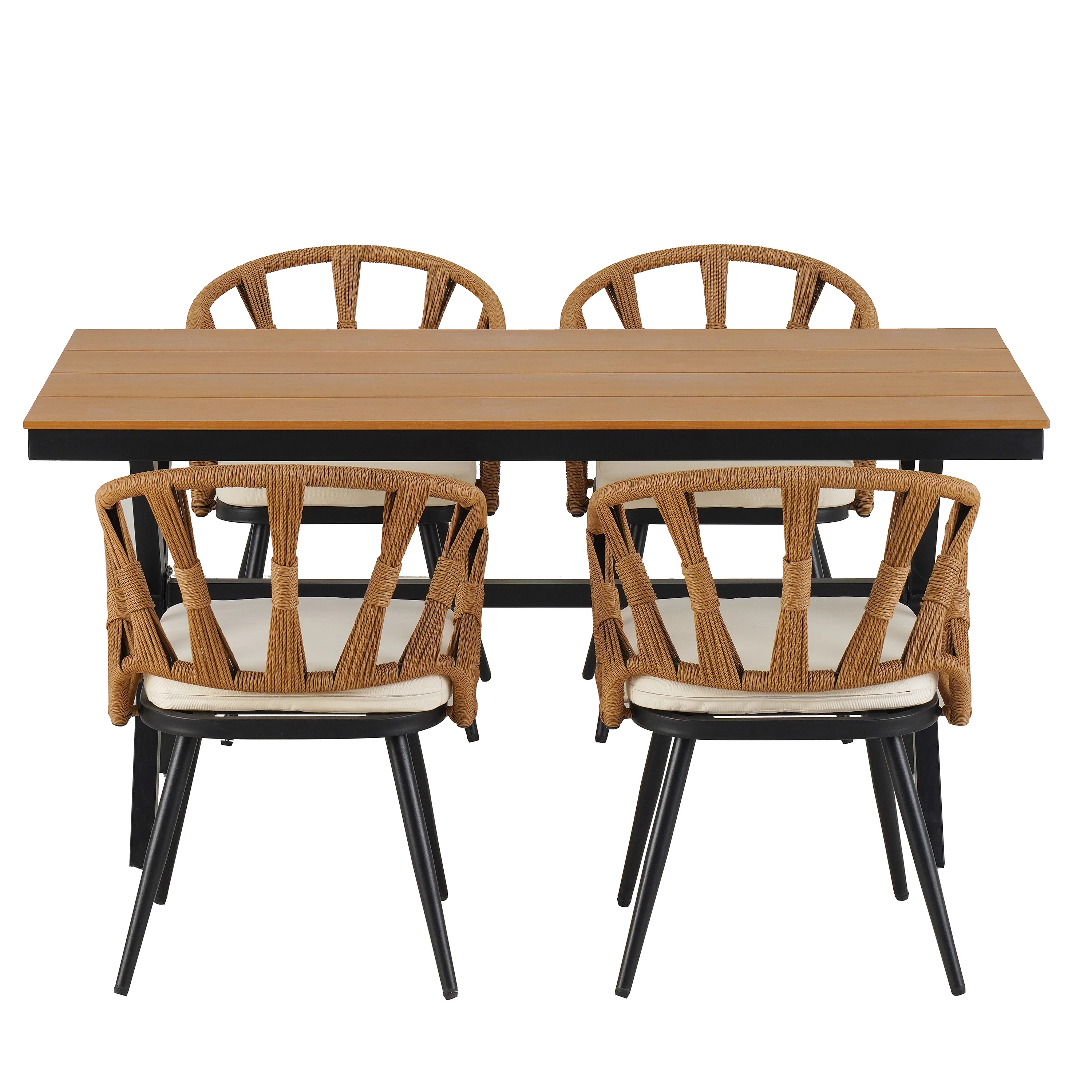 Walker Edison | U Style Contemporary Outdoor Dining Table and Chairs Set