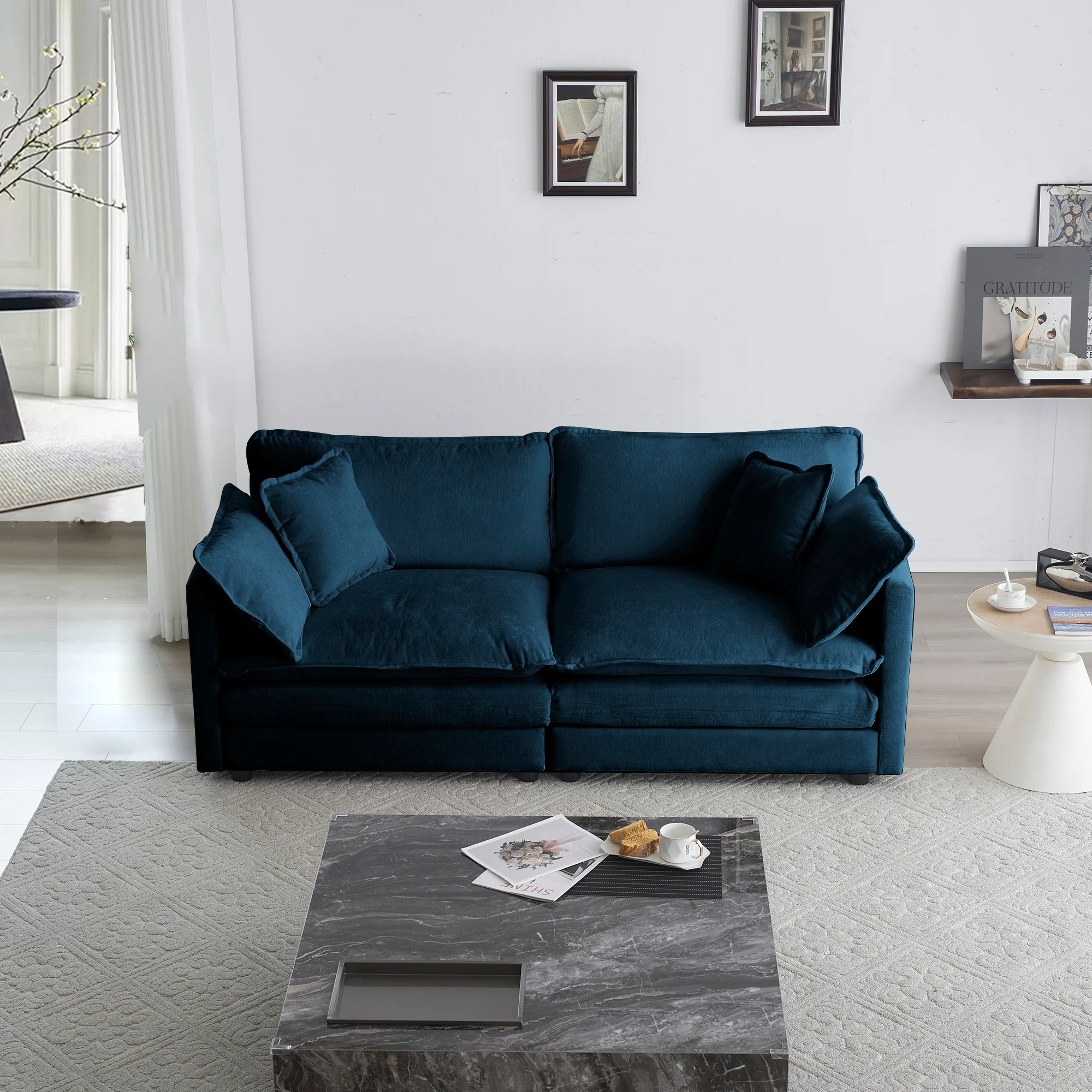 Walker Edison | Modern Chenille Cloud Loveseat Sofa Blue
