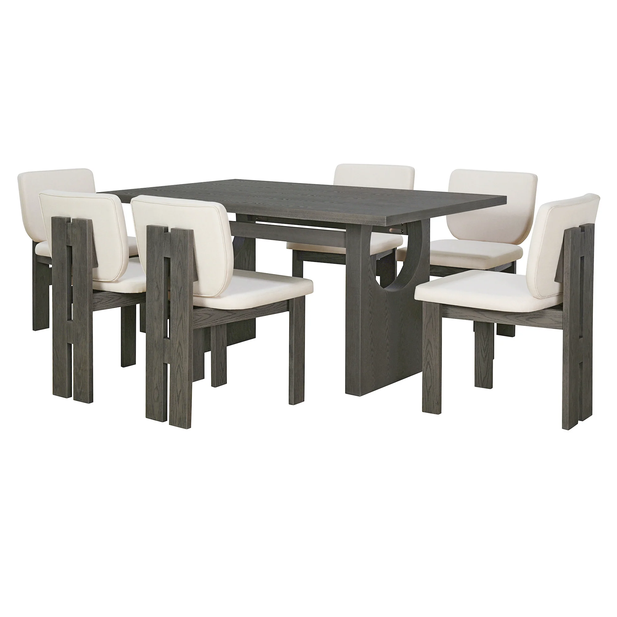 Walker Edison | 60' Wood 7-Piece Retro Dining Table Set for 6 with Upholstered Chairs