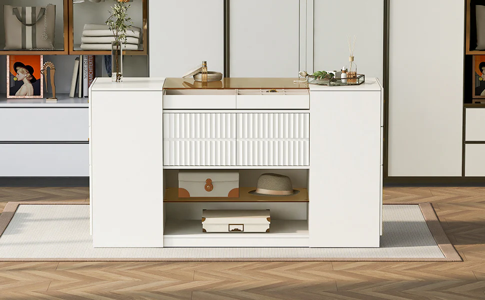 Walker Edison | Modern Multi-Functional Island Vanity Dresser and Storage Cabinet