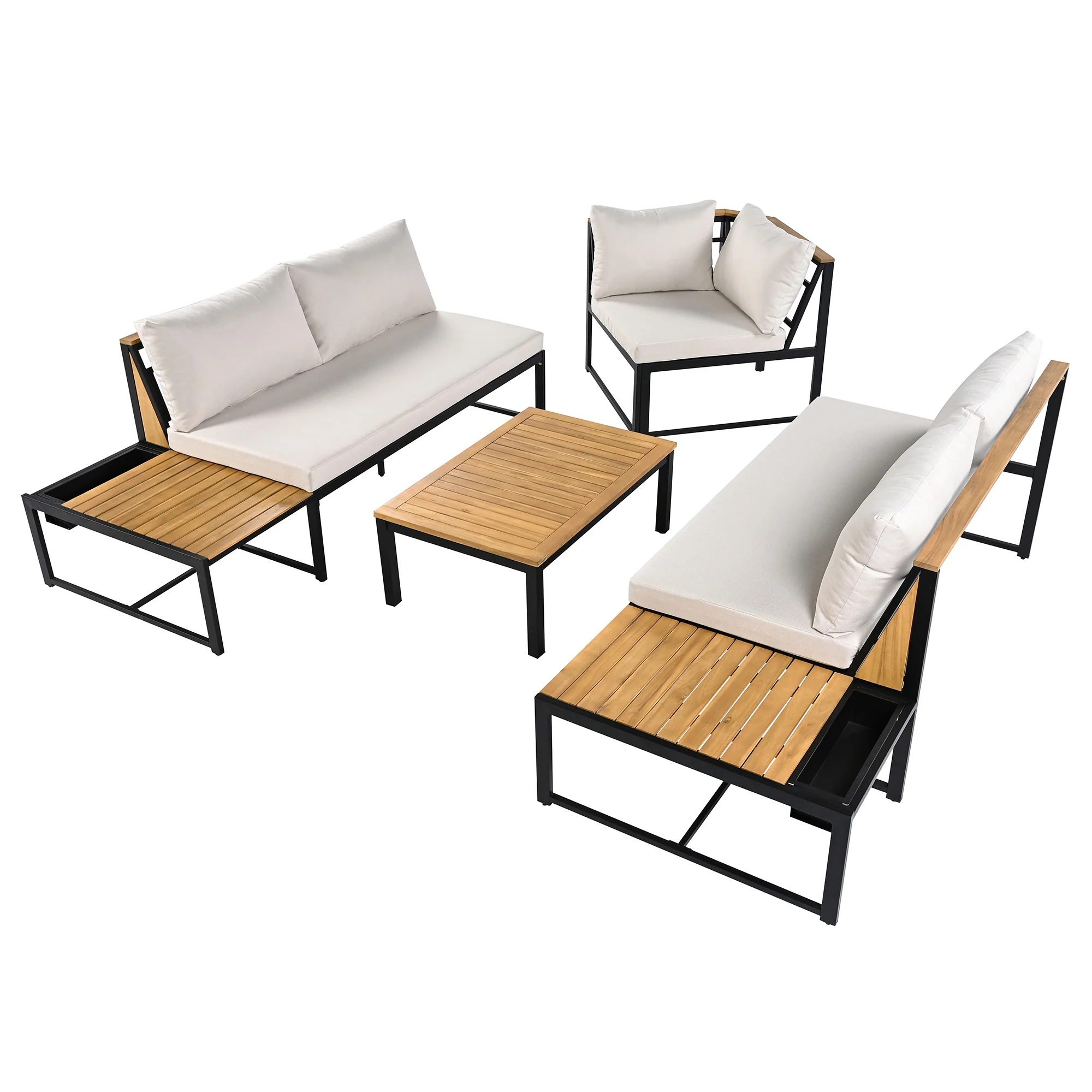Walker Edison | 4 Pieces Outdoor Patio Sofa Sectional Set with Coffee and Side Tables