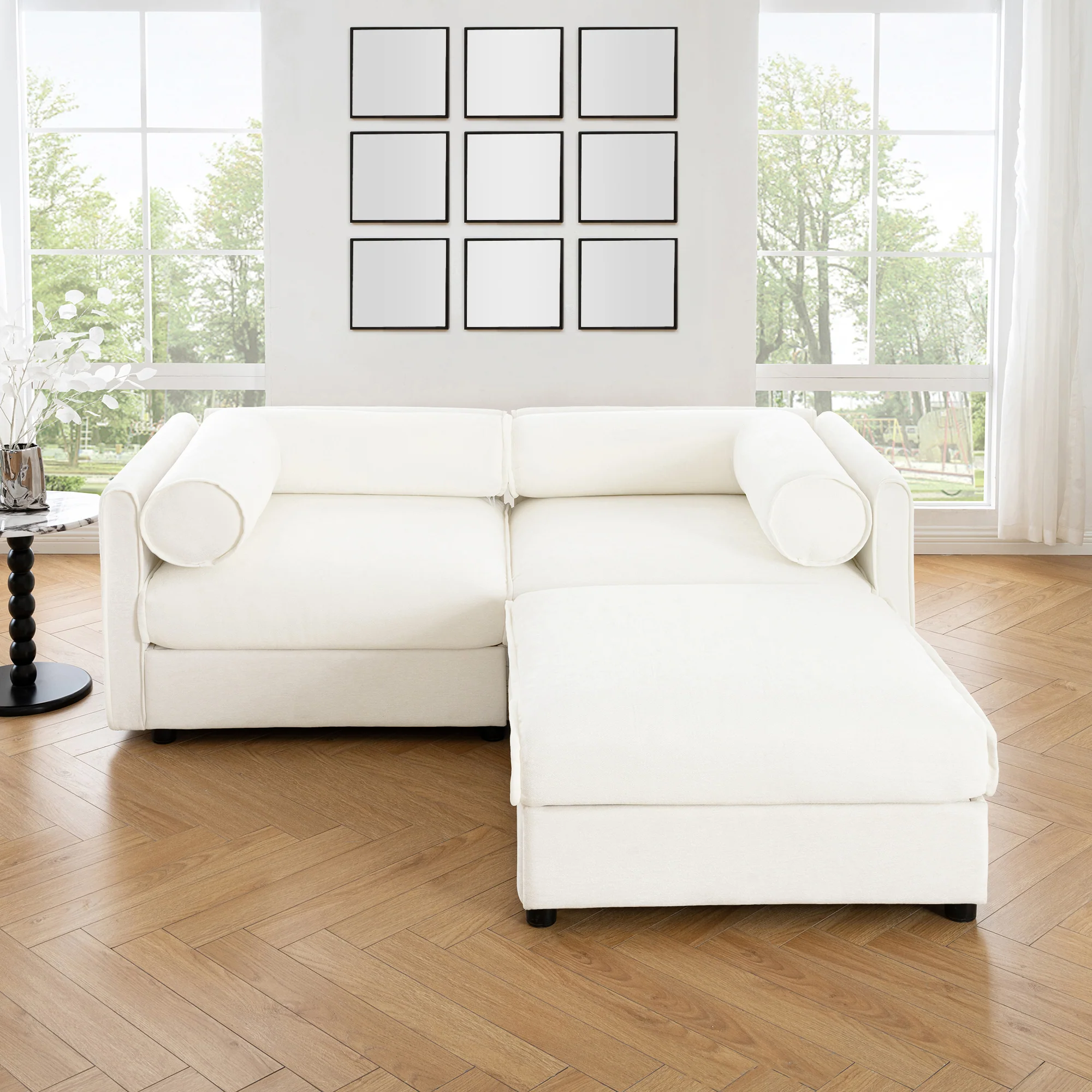 Walker Edison | Stylish Modern Chenille Loveseat Sofa with Ottoman Storage