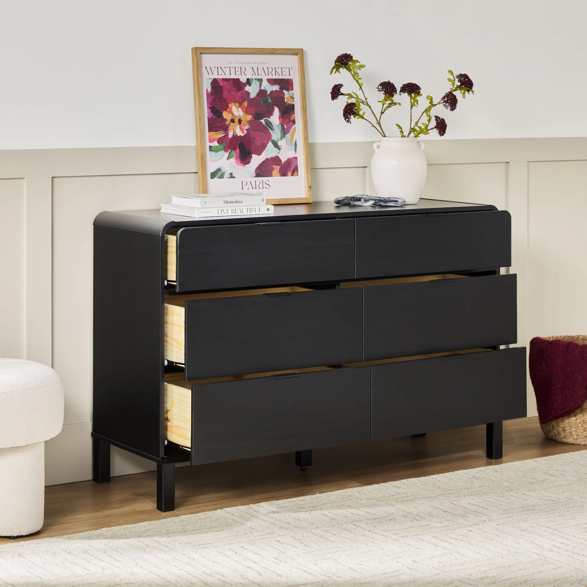 Elias 6-Drawer Contemporary Dresser with Curved Top