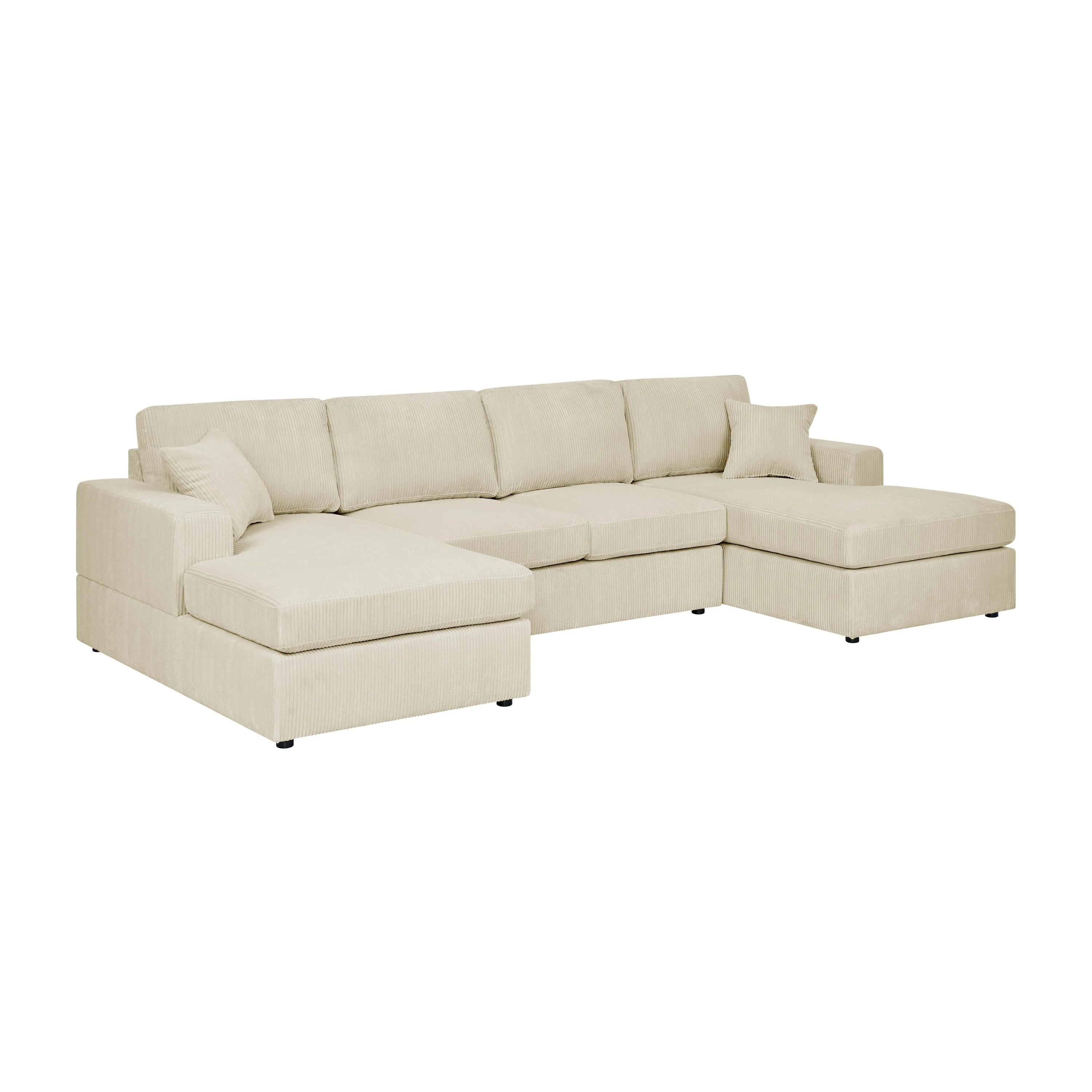 Walker Edison | Coastal Beige Corduroy Double-Chaise Cloud Sectional Sofa