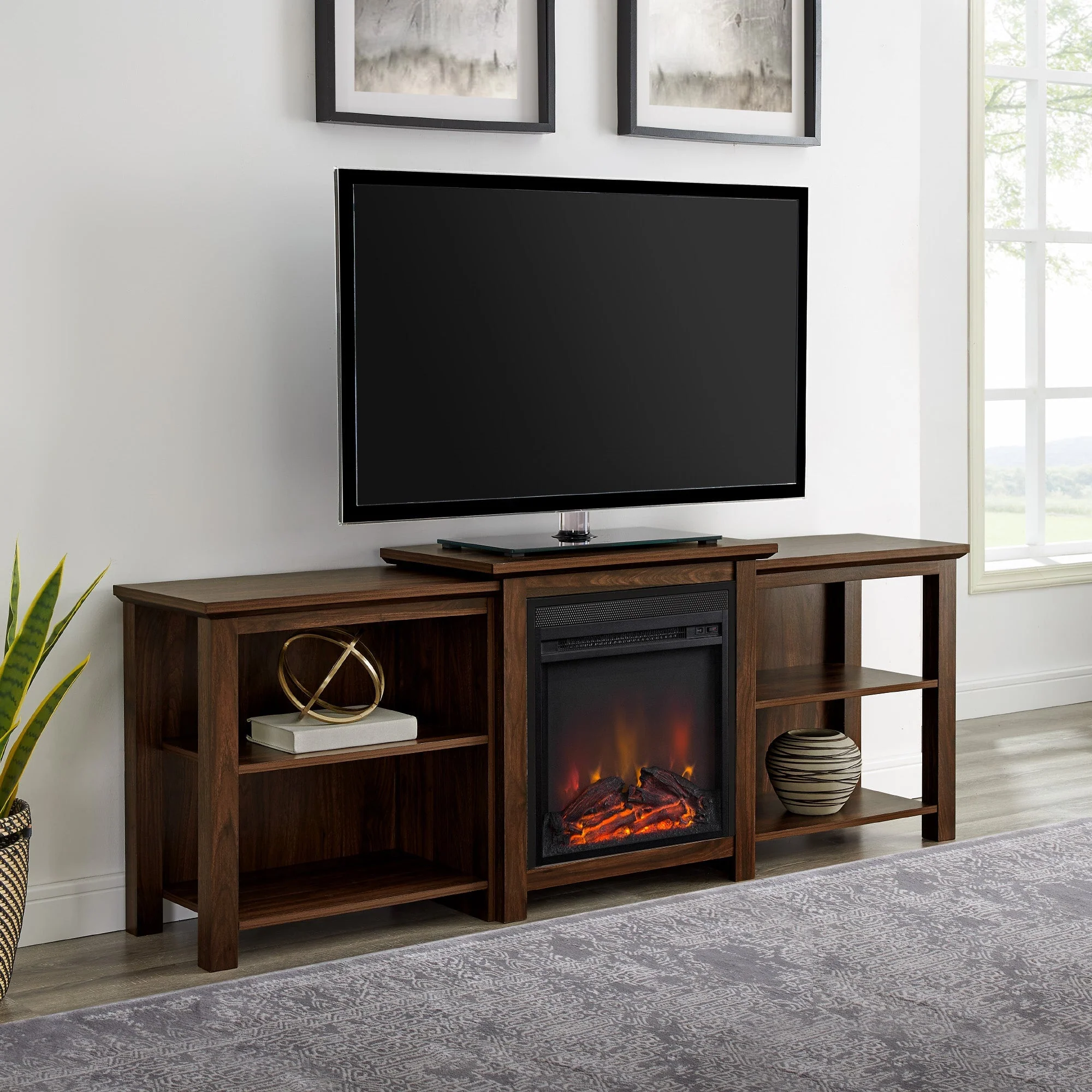 70 Tiered Top Open Shelf Fireplace TV Stand