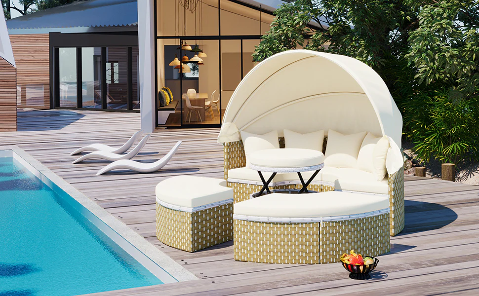 Walker Edison | Outdoor Round Modular Sunbed Sofa Set