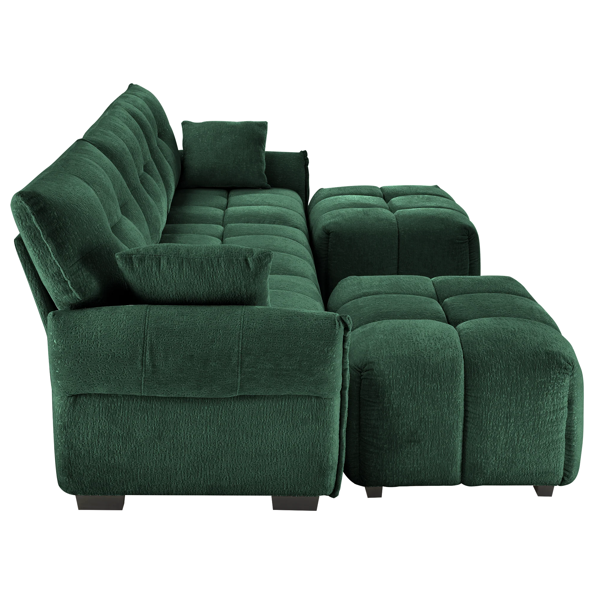 Walker Edison | Green Chenille Tufted Sectional Sofa Set With Ottoman And Throw Pillows