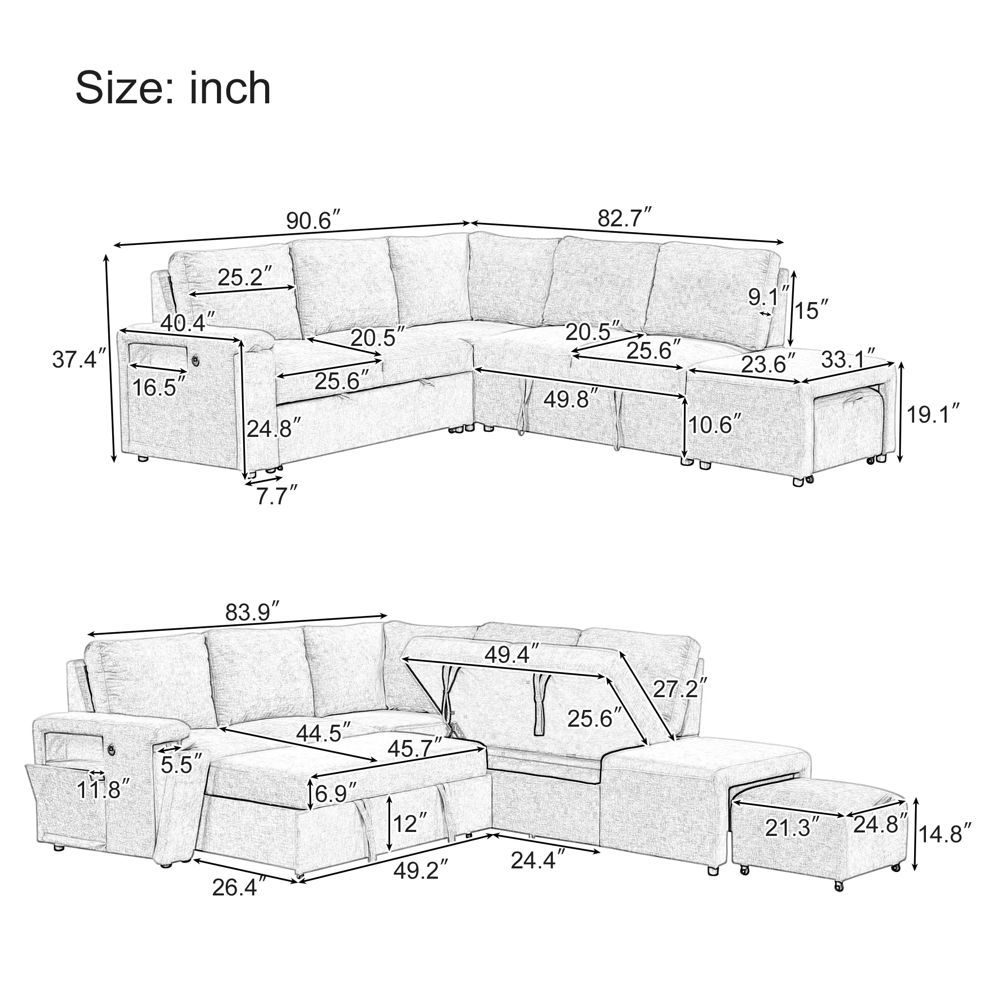 Walker Edison | L-Shaped Modular Sectional Sofa with Storage and USB Ports