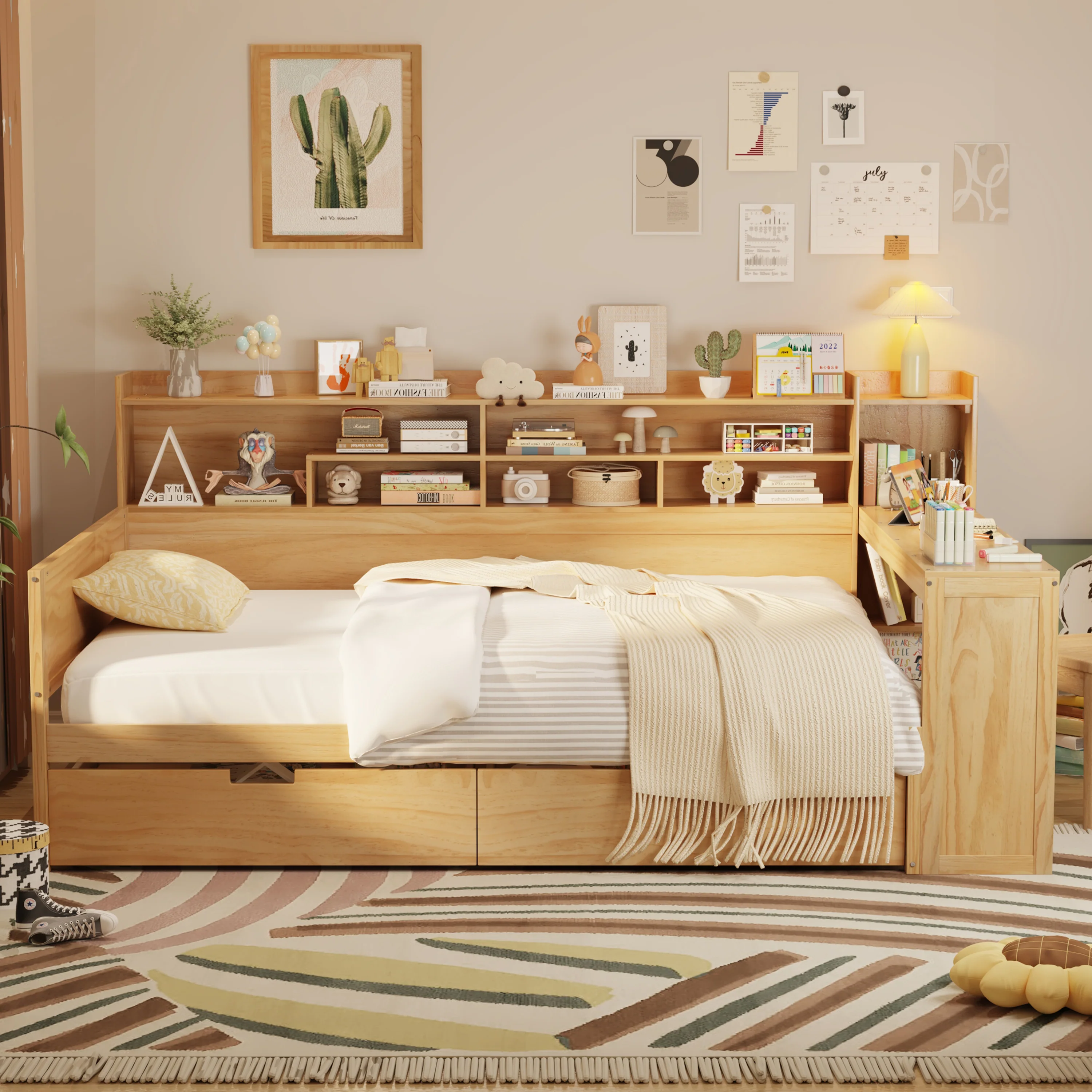 Walker Edison | Multi-functional Wooden Full Size Daybed with Storage Shelves