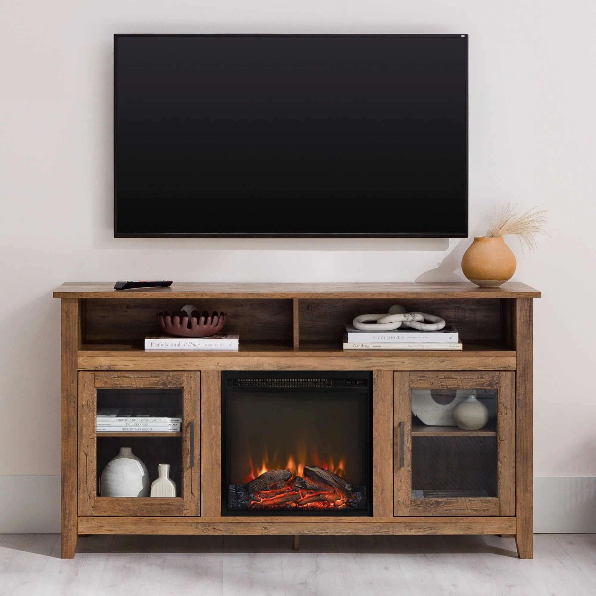 Wasatch 58 Transitional Fireplace Glass Wood TV Stand