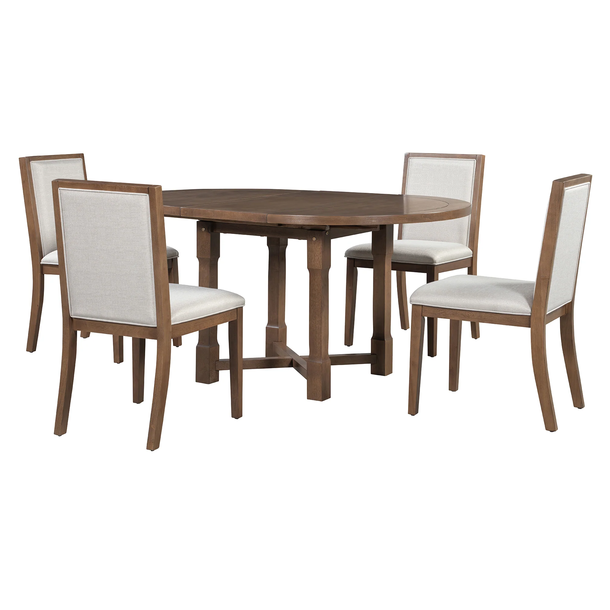 Walker Edison | Farmhouse Kitchen 5-Piece Extendable Dining Table Set for 4 with Upholstered Chair