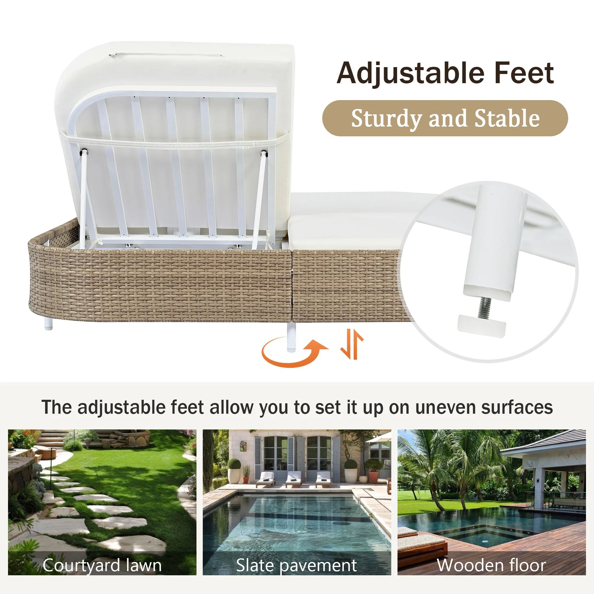 Walker Edison | Minimalist Outdoor Patio Rattan Adjustable Daybed