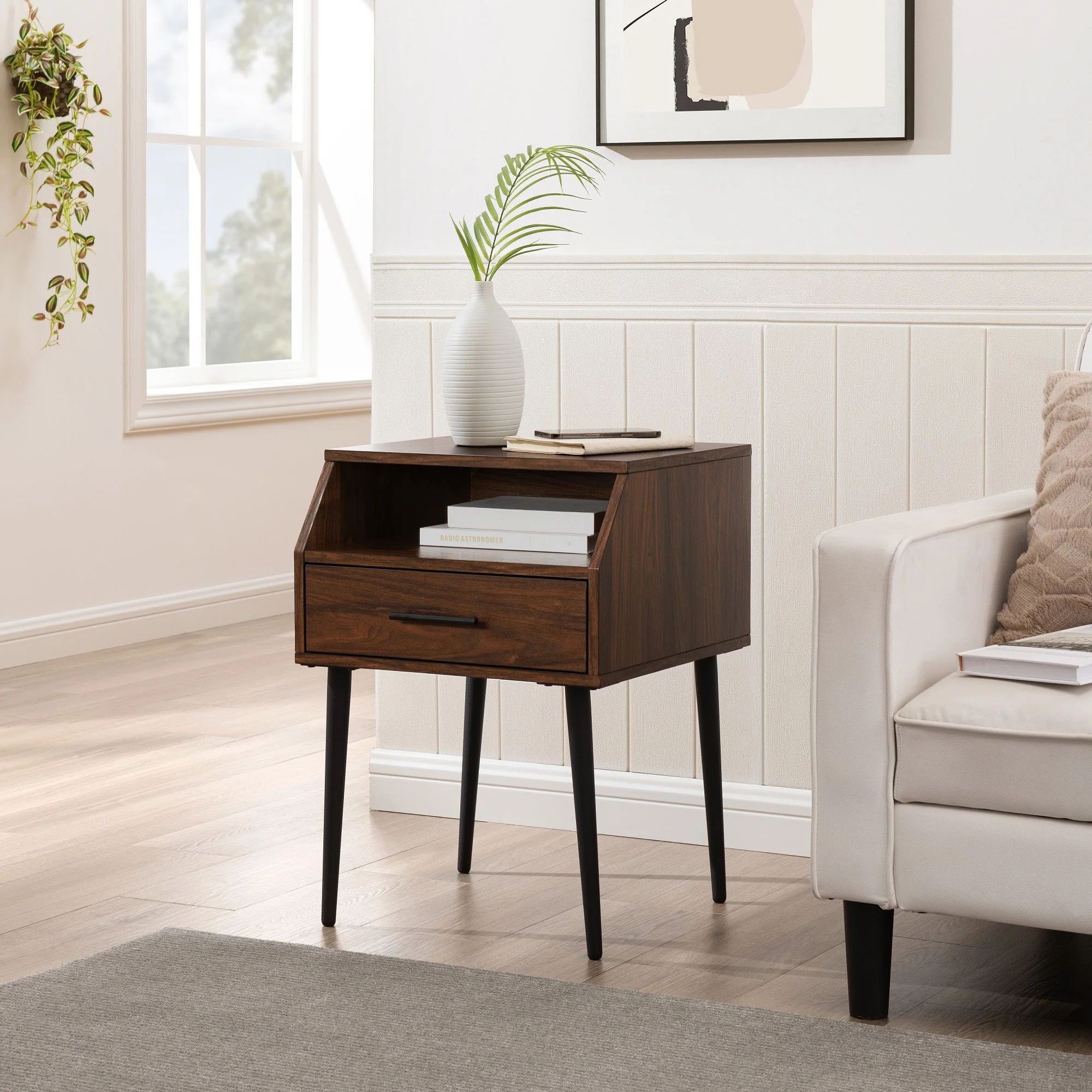 18 1-Drawer Contemporary Side Table with Open Storage