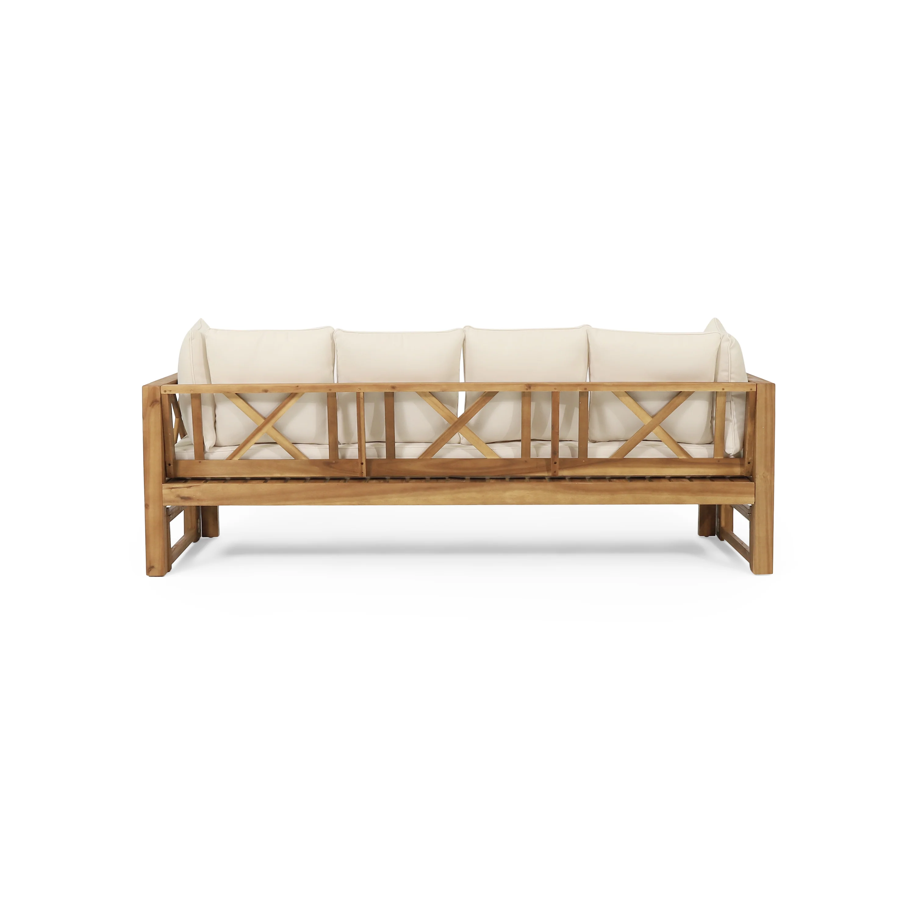 Walker Edison | Acacia Wood Outdoor Extendable Sofa into Daybed
