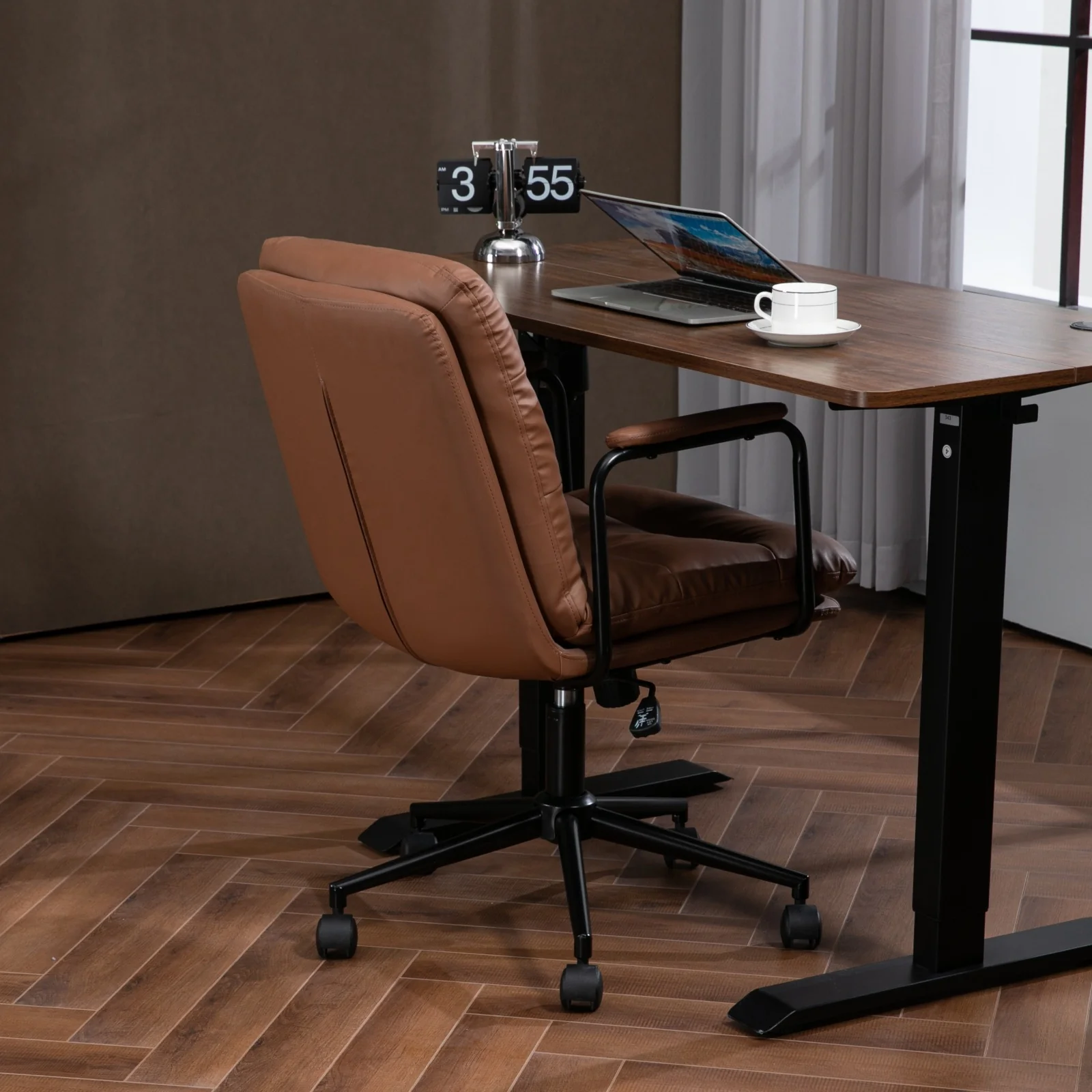 Walker Edison | Brown Ergonomic Faux Leather Desk Rolling Swivel Chair