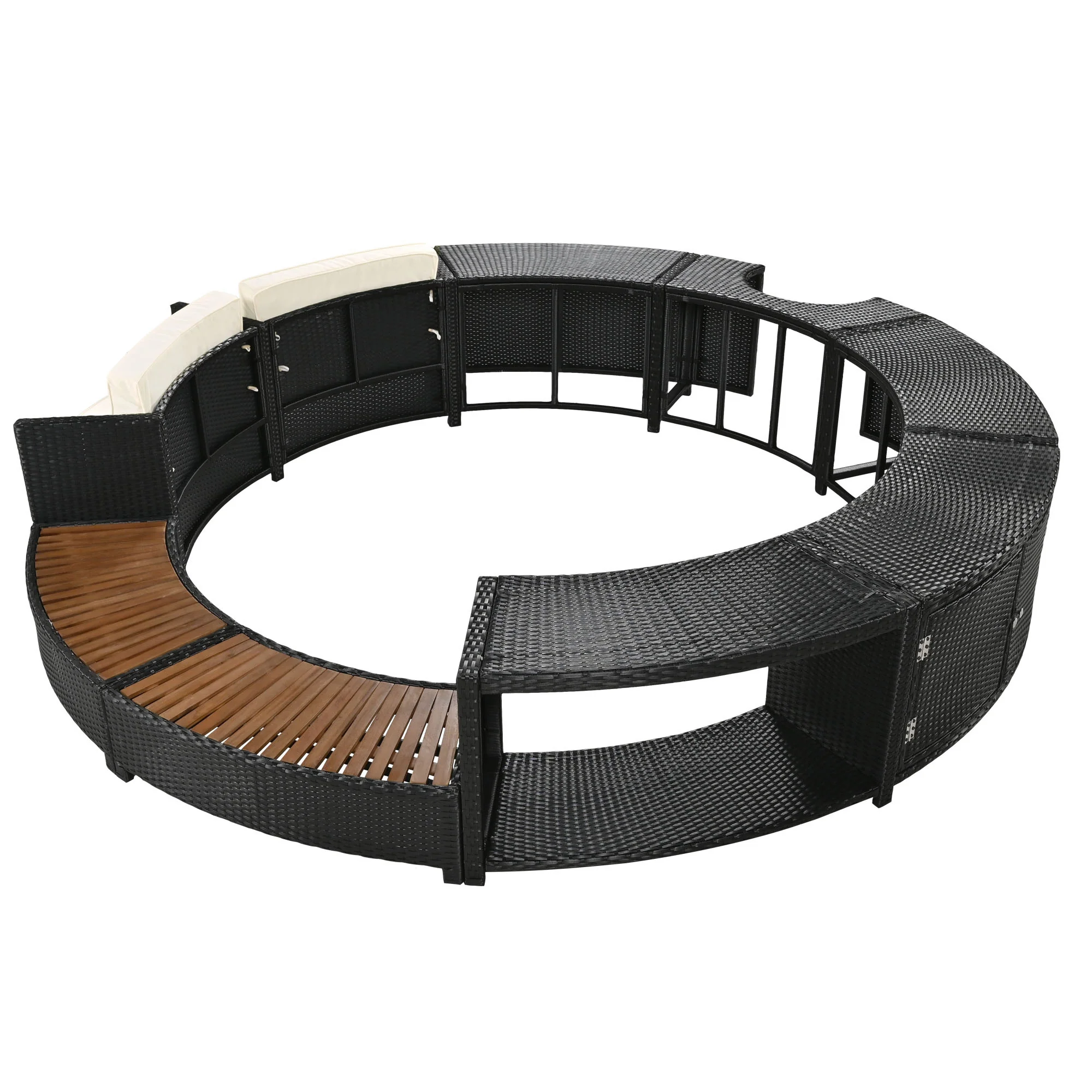 Walker Edison | Spa Surround Spa Frame Patio Rattan Sofa Set with Storage Spaces