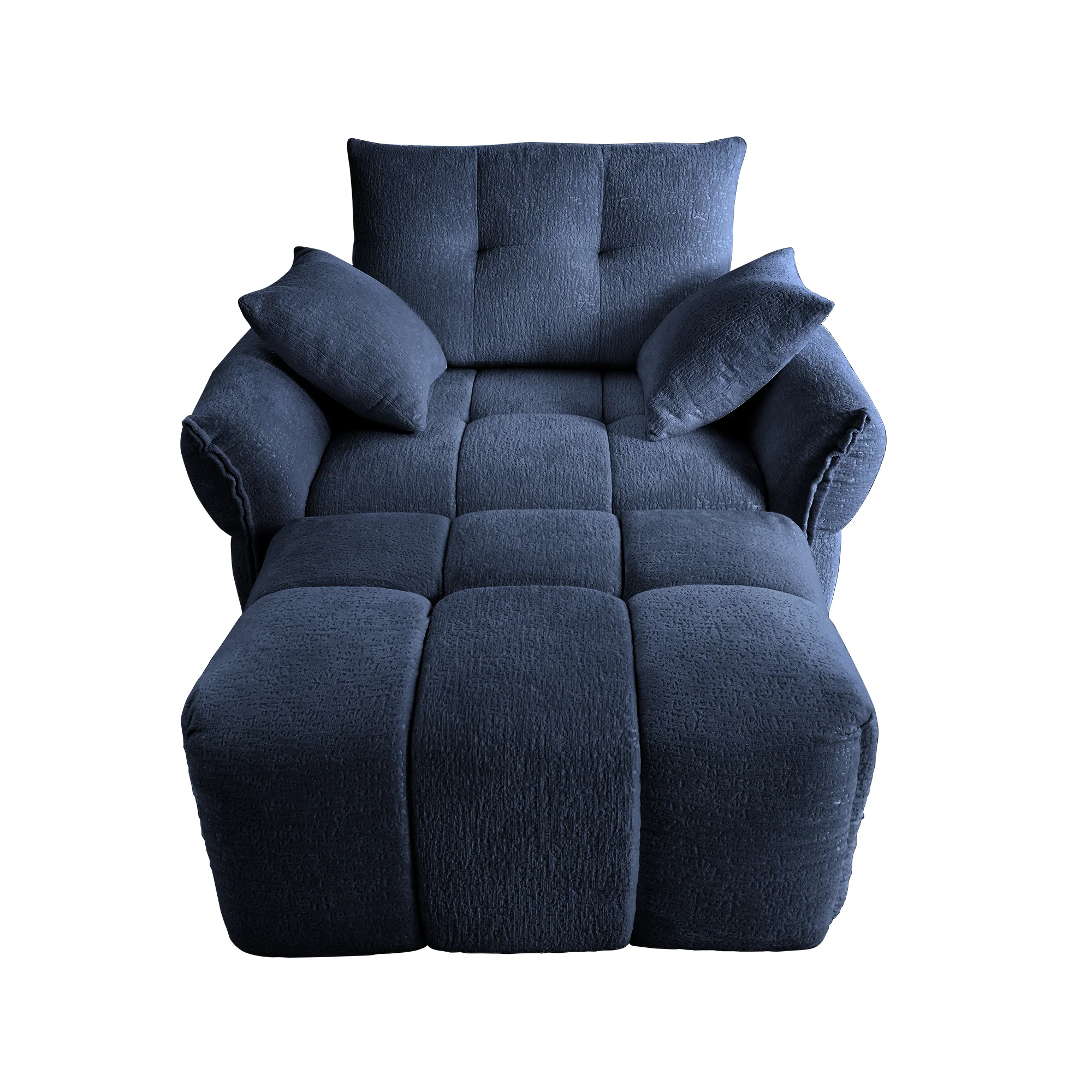 Walker Edison | Modern Ergonomic Blue Chenille Accent Chair with Ottoman Set