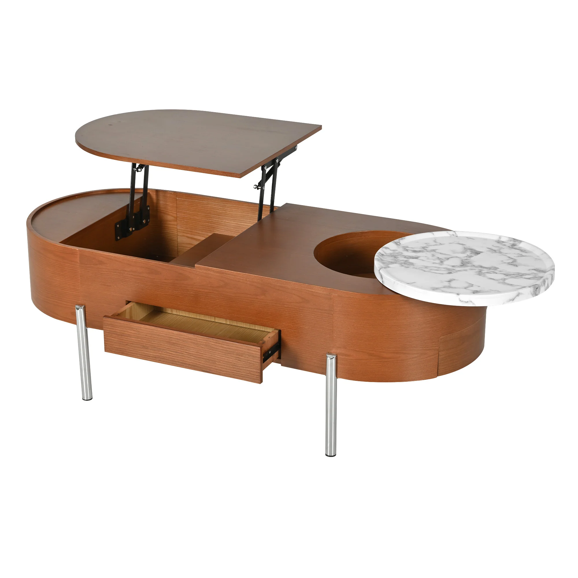 Walker Edison | Modern Lift Top Coffee Table with Marble Pattern Tray and Storage