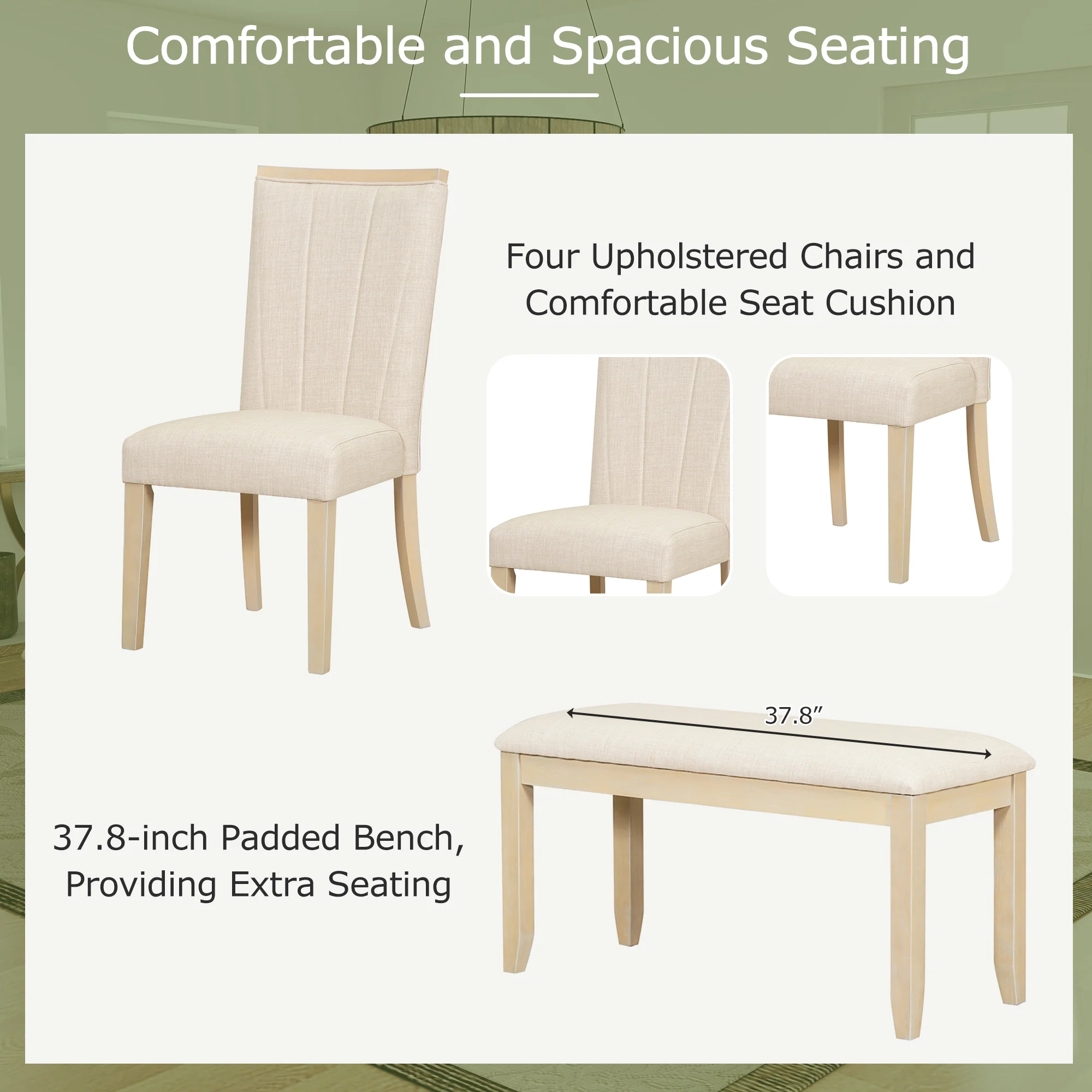 Walker Edison | Contemporary 6-Piece 78 Extendable Dining Table Full Set