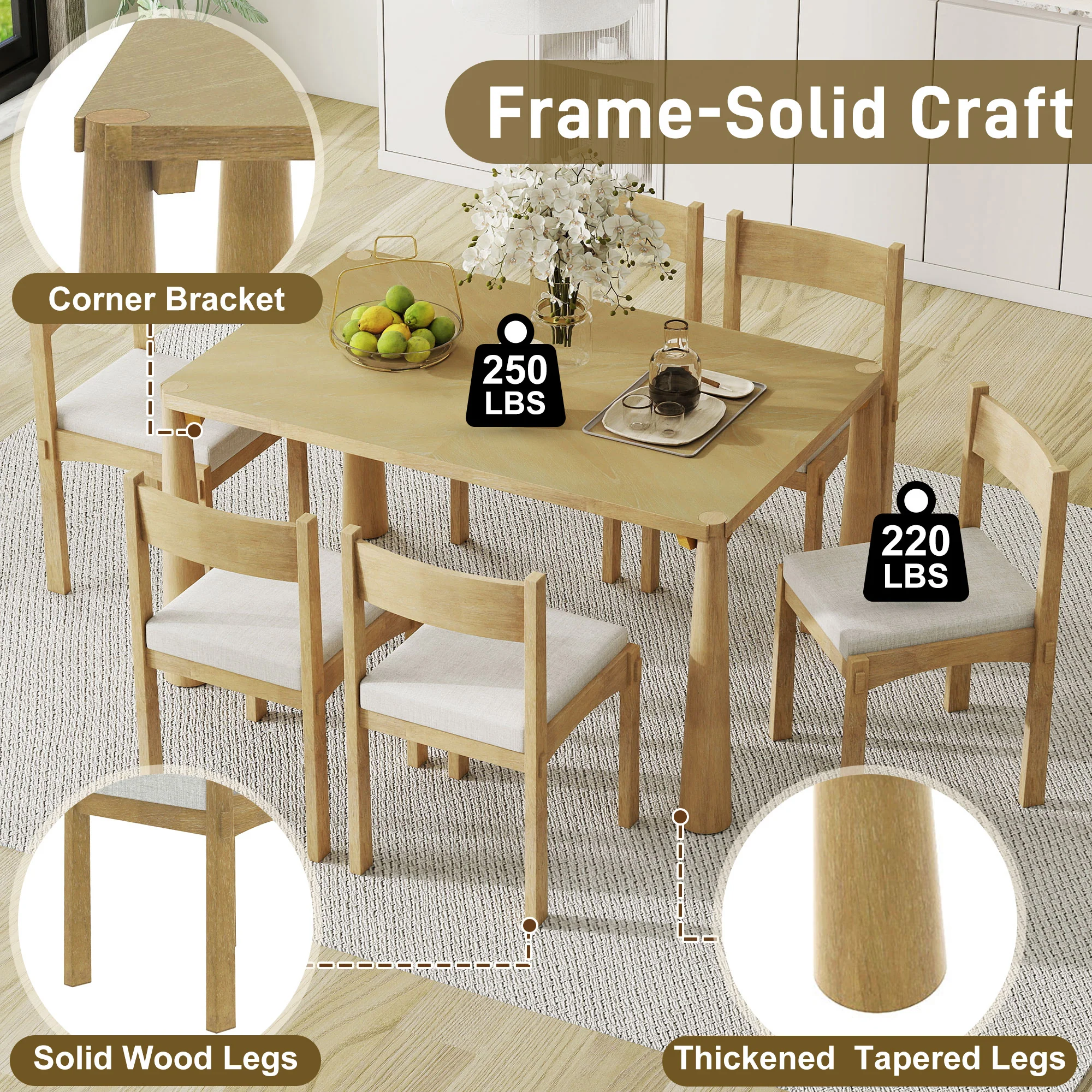 Walker Edison | Classic Modern 7-Piece Dining Table Set for 6