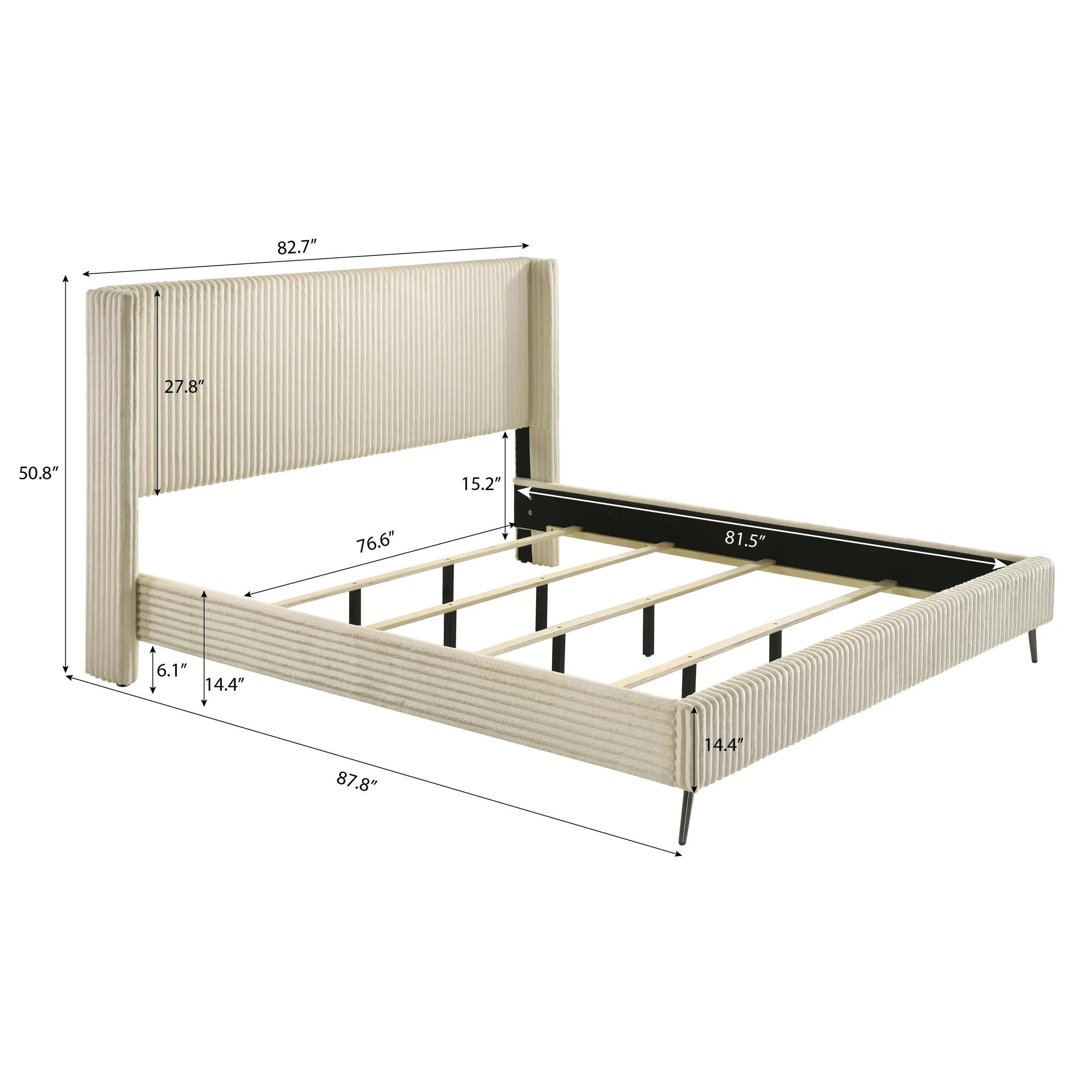 Walker Edison | Corduroy Upholstery King Bed with 2 Nightstands