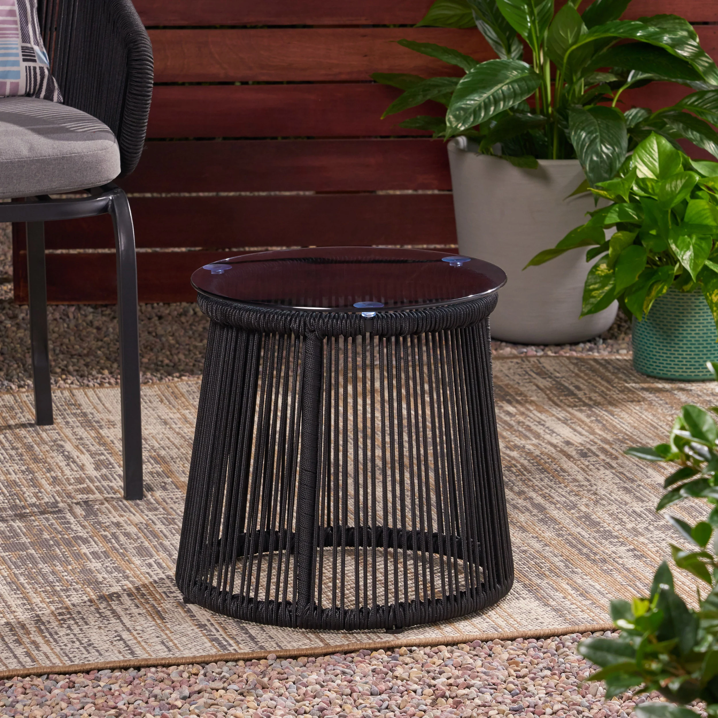 Walker Edison | Rope Weaving Design Outdoor Side Table